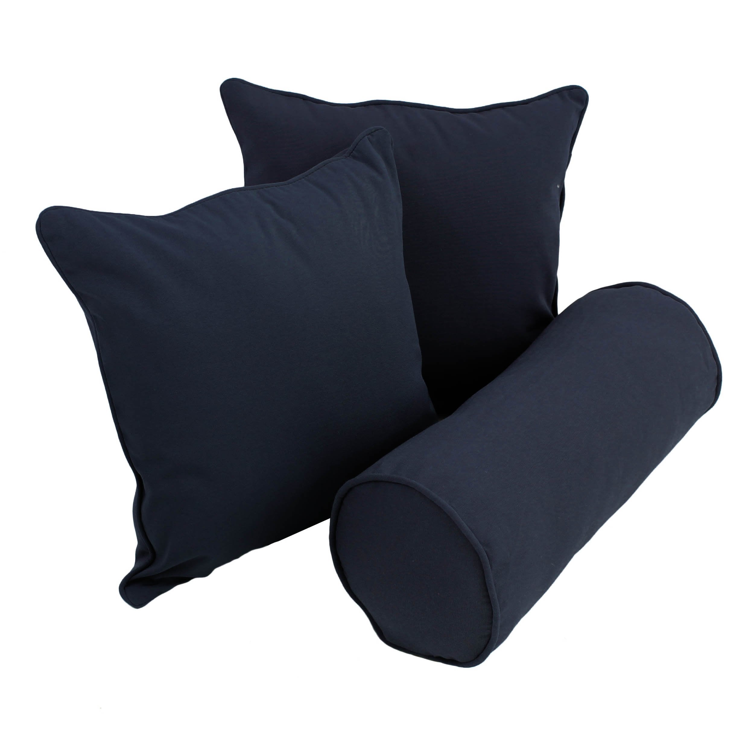 Double-corded Solid Twill Throw Pillows with Inserts (Set of 3) - Navy