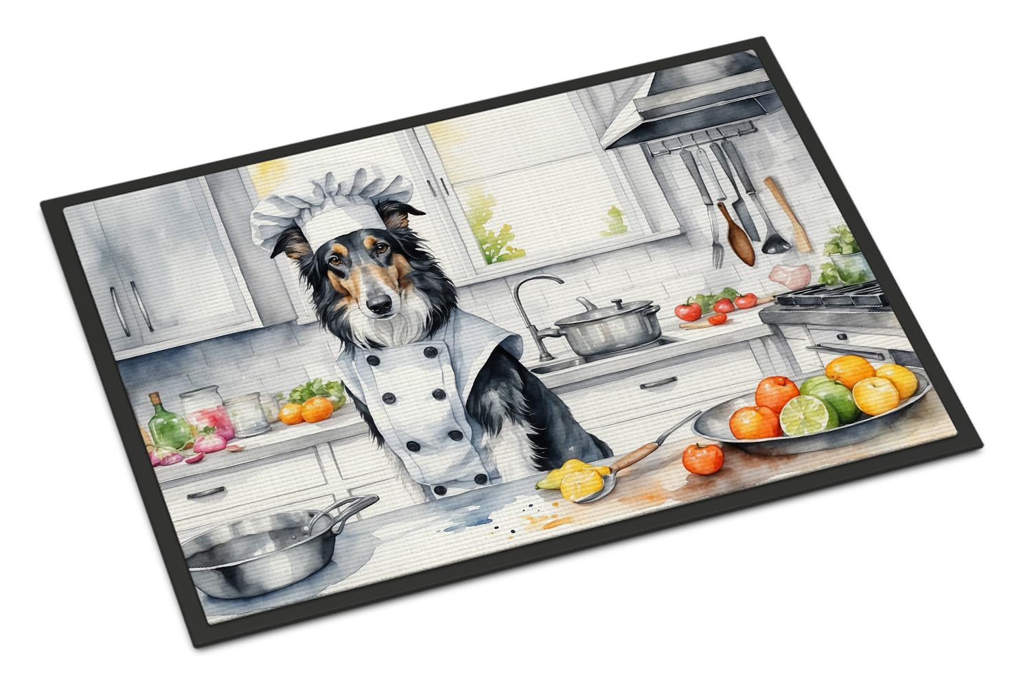 Carolines Treasures DAC6214MAT Borzoi The Chef Doormat Front Door Mat Indoor Outdoor Rugs for Entryway, Non Slip Washable Low Pile, 18H X 27W
