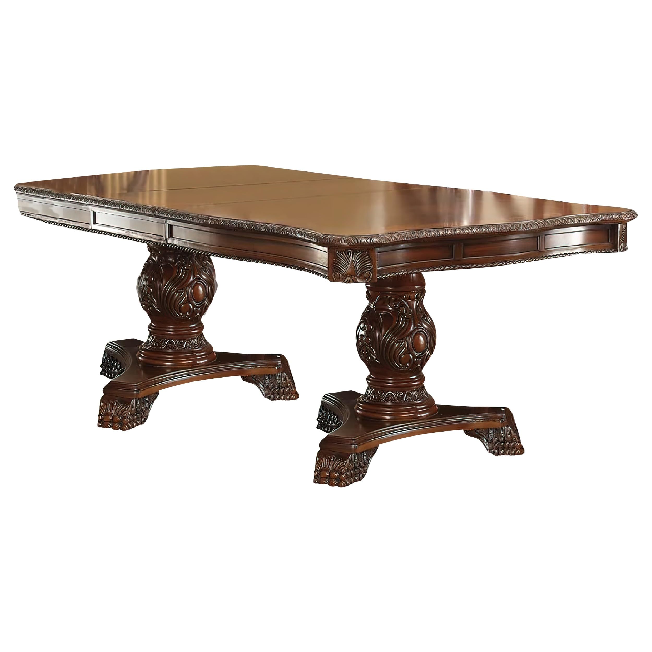 Loki 66-96 Inch Dining Table, Carved Trim Antique White, Extension Leaves