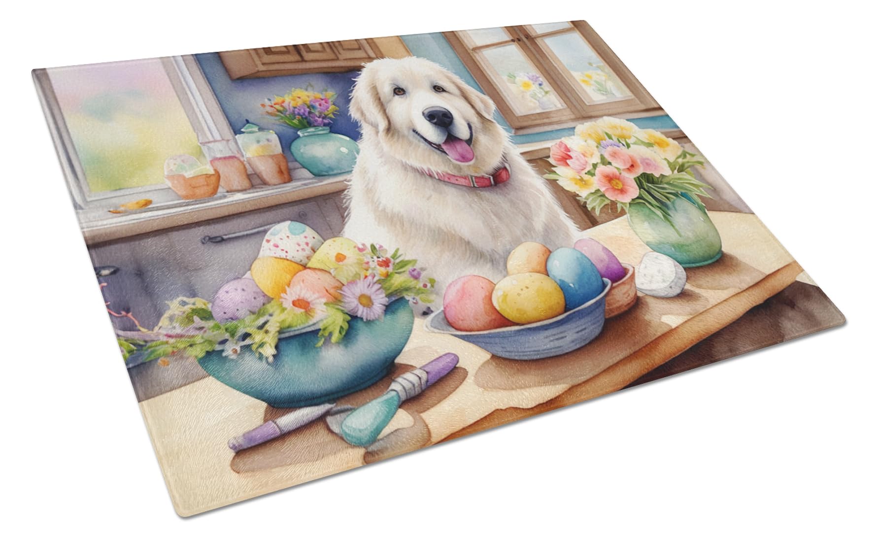 Carolines Treasures DAC6829LCB Decorating Easter Great Pyrenees Glass Cutting Board Decorative Tempered Glass Kitchen Cutting and Serving Board Large Size Chopping Board