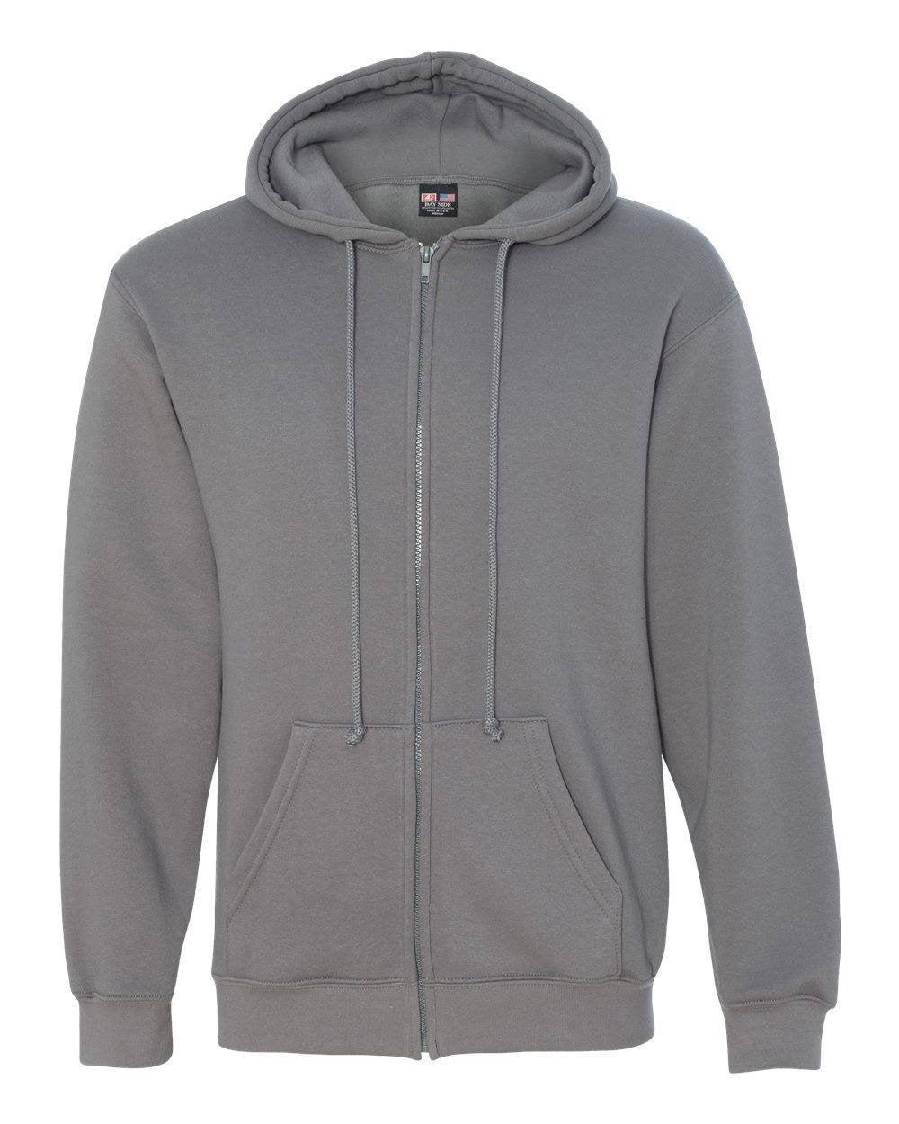 Bayside USA-Made Full-Zip Hooded Sweatshirt - Charcoal, XL
