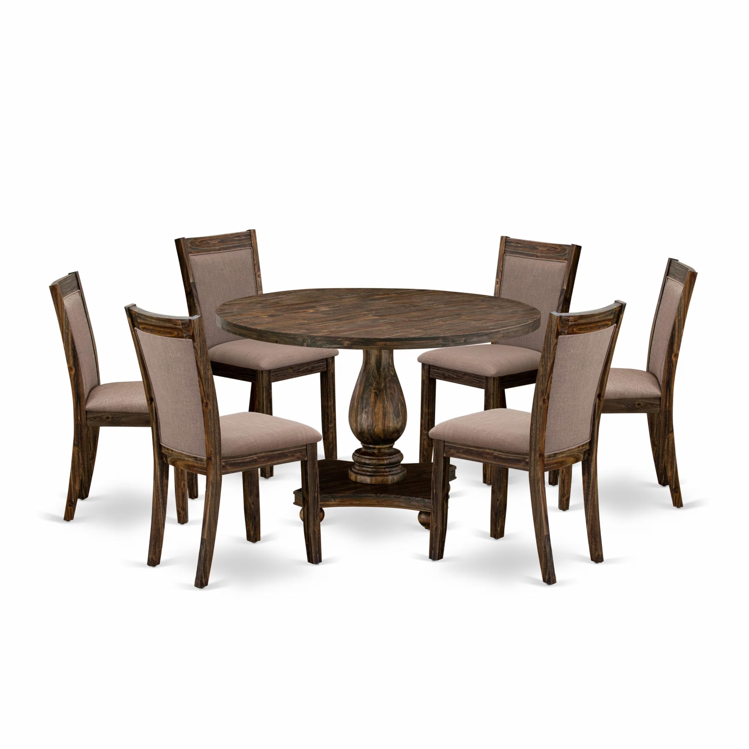 East West Furniture 7-Pc Kitchen Table Set - Wooden Dining Table and 6 Coffee Color Parson Wood Dining Chairs with High Back - Distressed Jacobean Finish