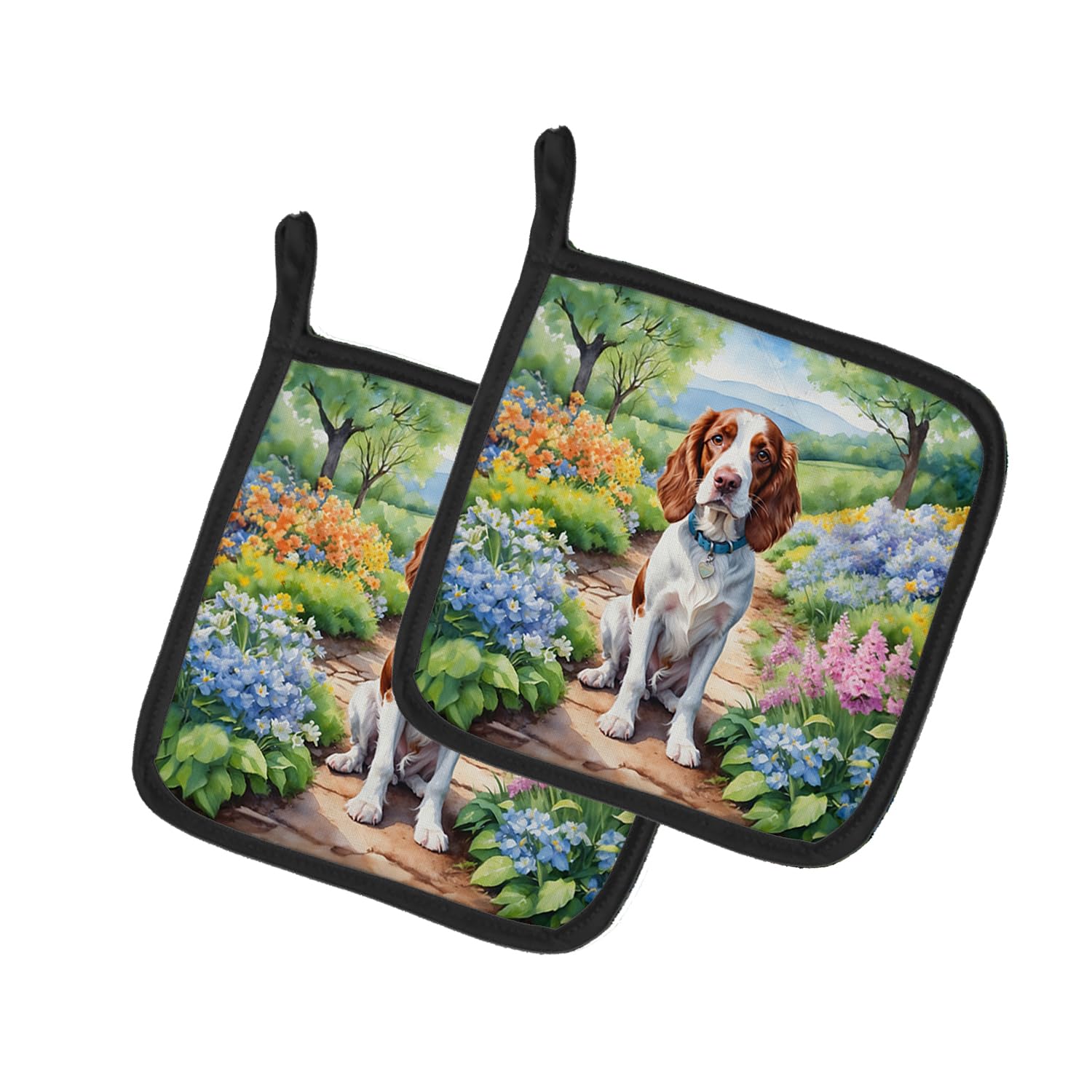Welsh Springer Spaniel Spring Path Pair of Pot Holders