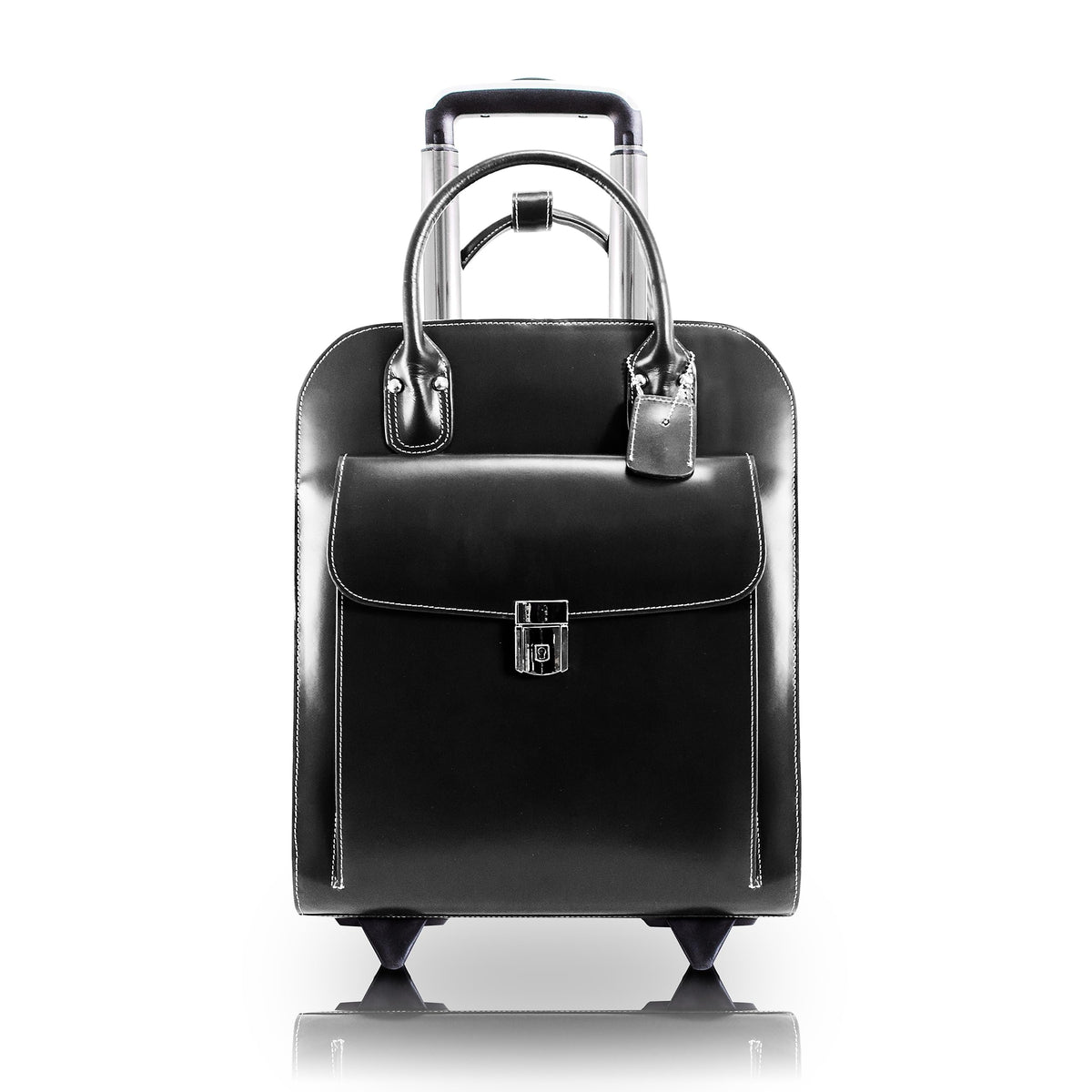 Mcklein Uptown L Series Laptop Rolling Briefcase, Black Genuine Leather (97695)