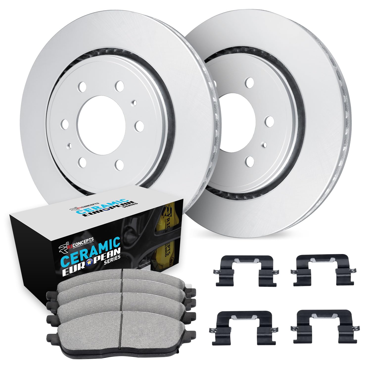 R1 Concepts Carbon Coated Disc Brake Rotor Set with Euro Ceramic Pads and Hardware WDTH1-46000
