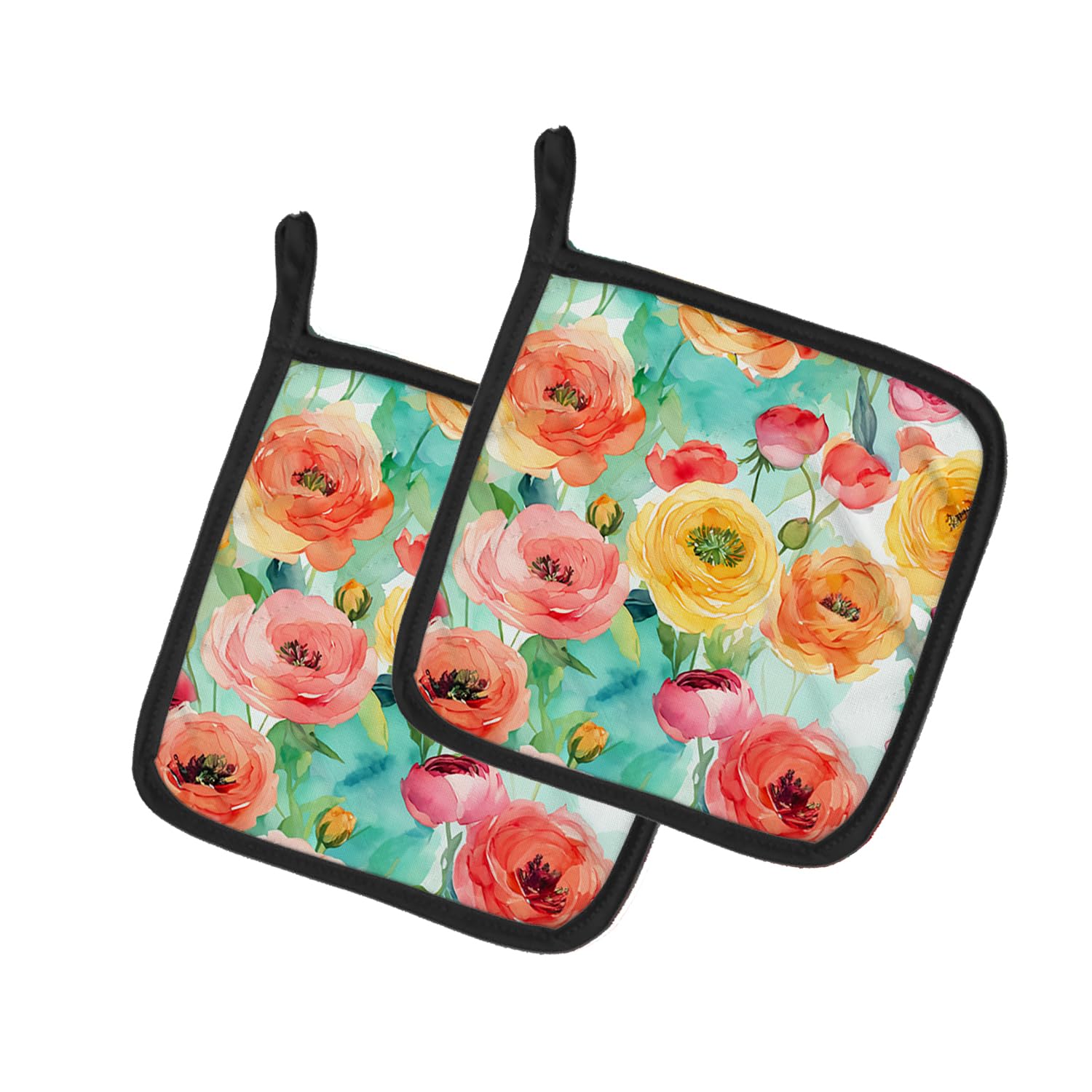 Ranunculus in Watercolor Pair of Pot Holders