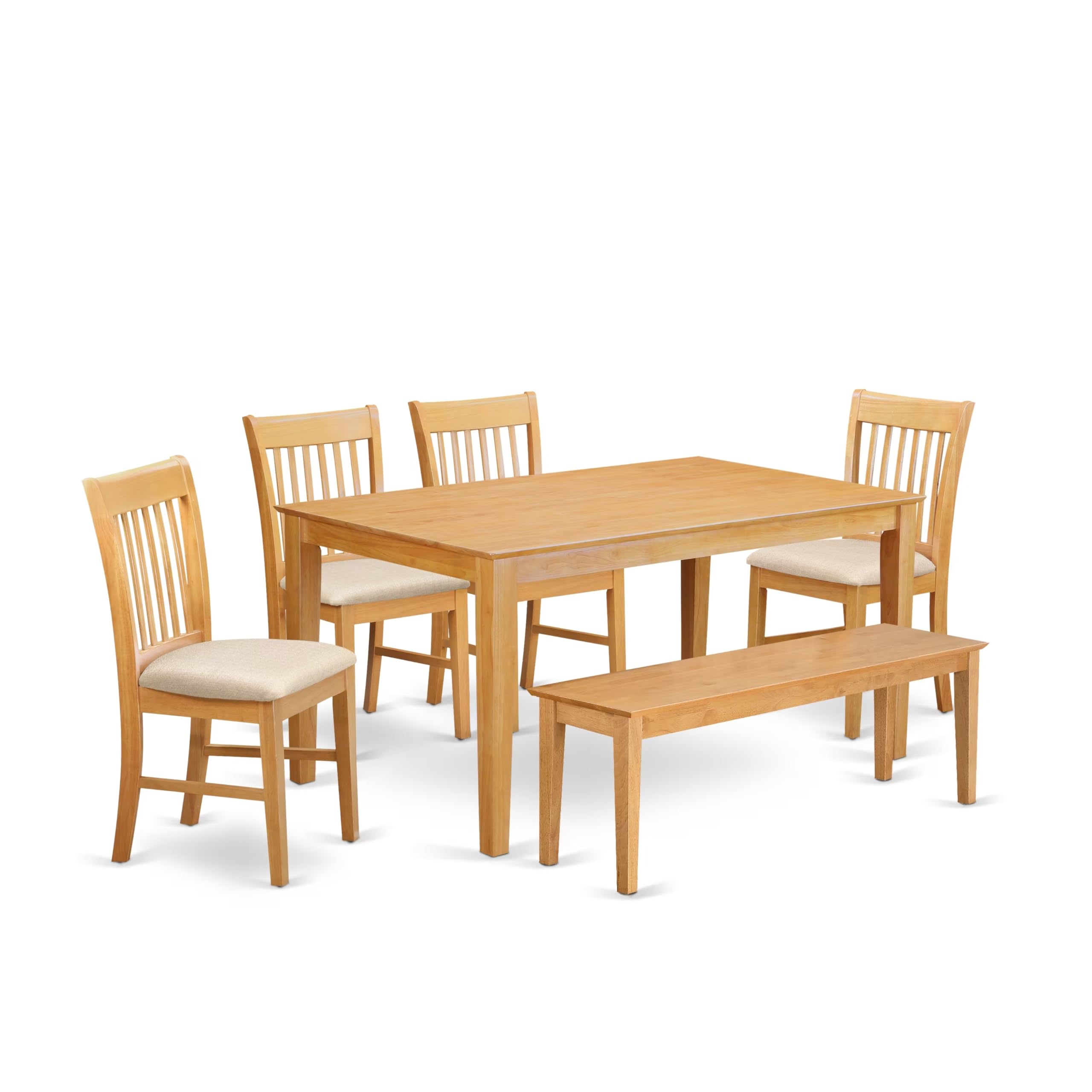 CANO6-OAK-C 6-Pc Dinette set - Dinette Table and 4 Dining Chairs coupled with Wooden bench