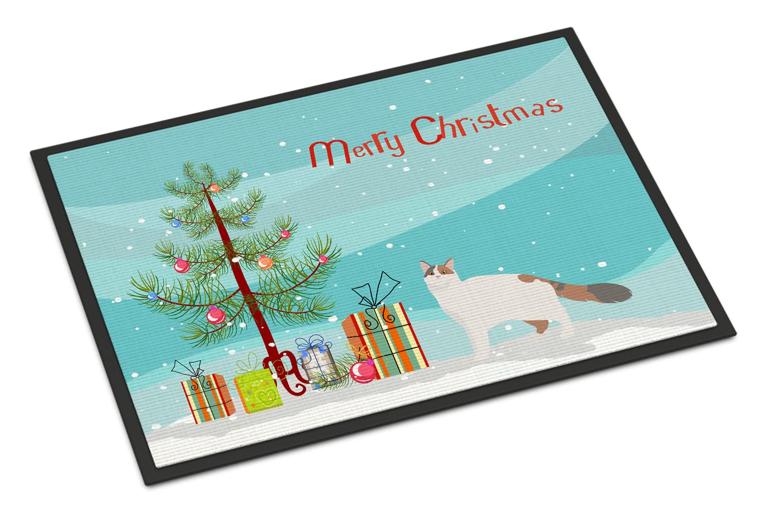 Carolines Treasures CK4734MAT Turkish Van #2 Cat Merry Christmas Doormat 18x27 Front Door Mat Indoor Outdoor Rugs for Entryway, Non Slip Washable Low Pile, 18H X 27W