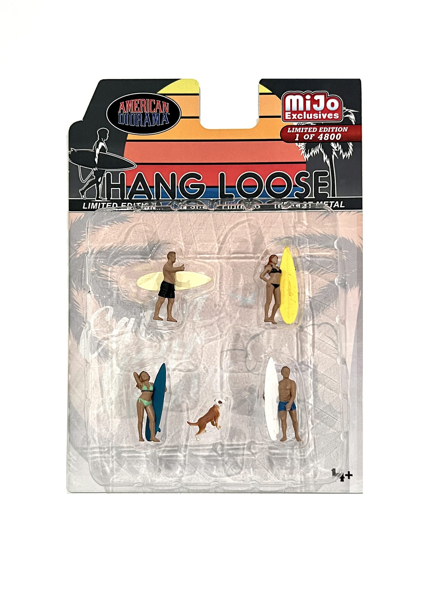 Hang Loose 5 piece Diecast Set (4 Surfer Figures and 1 Dog) Limited Edition to 4800 pieces Worldwide for 1/64 Scale Models by American Diorama