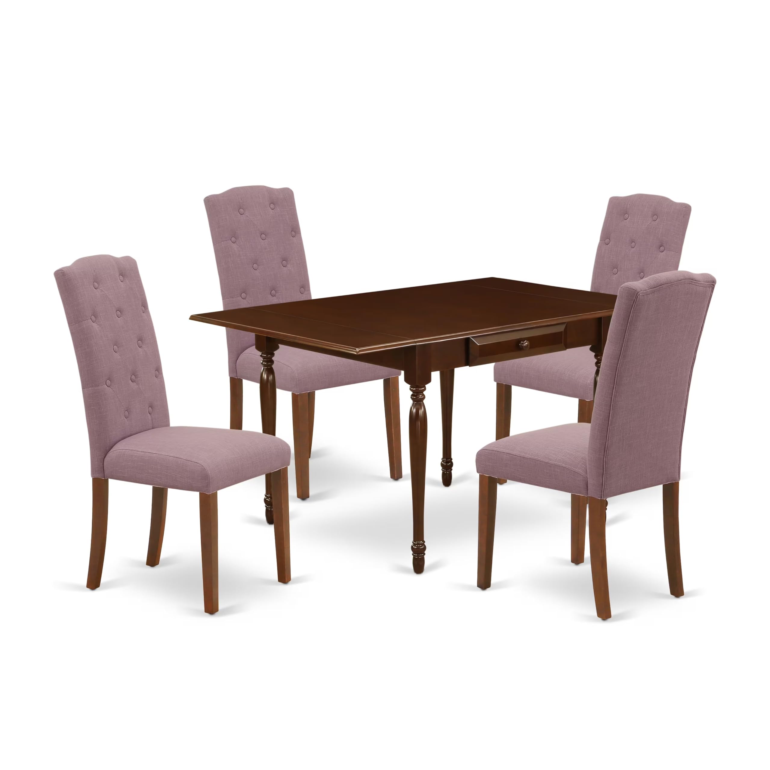 1MZCE5-MAH-10 5Pc Dining Set - Rectangular Table and 4 Parson Chairs - Mahogany Color