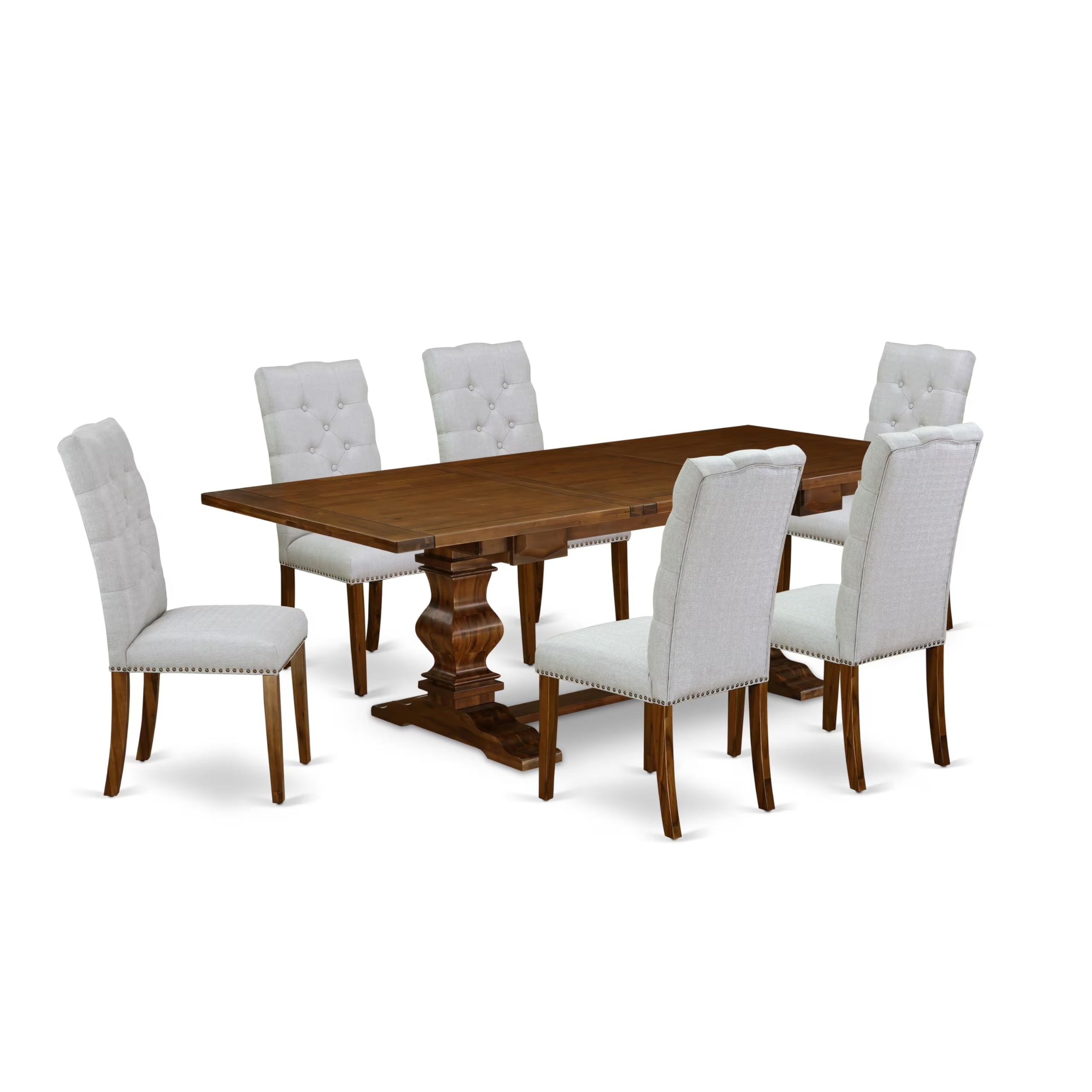 7-piece kitchen table set with Chairs Legs and Modern Gray Linen Fabric