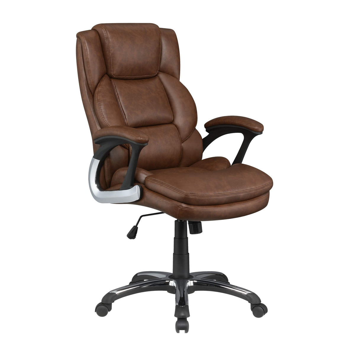 Benjara Leatherette Office Chair With Cushioned Back And Metal Star Base, Brown