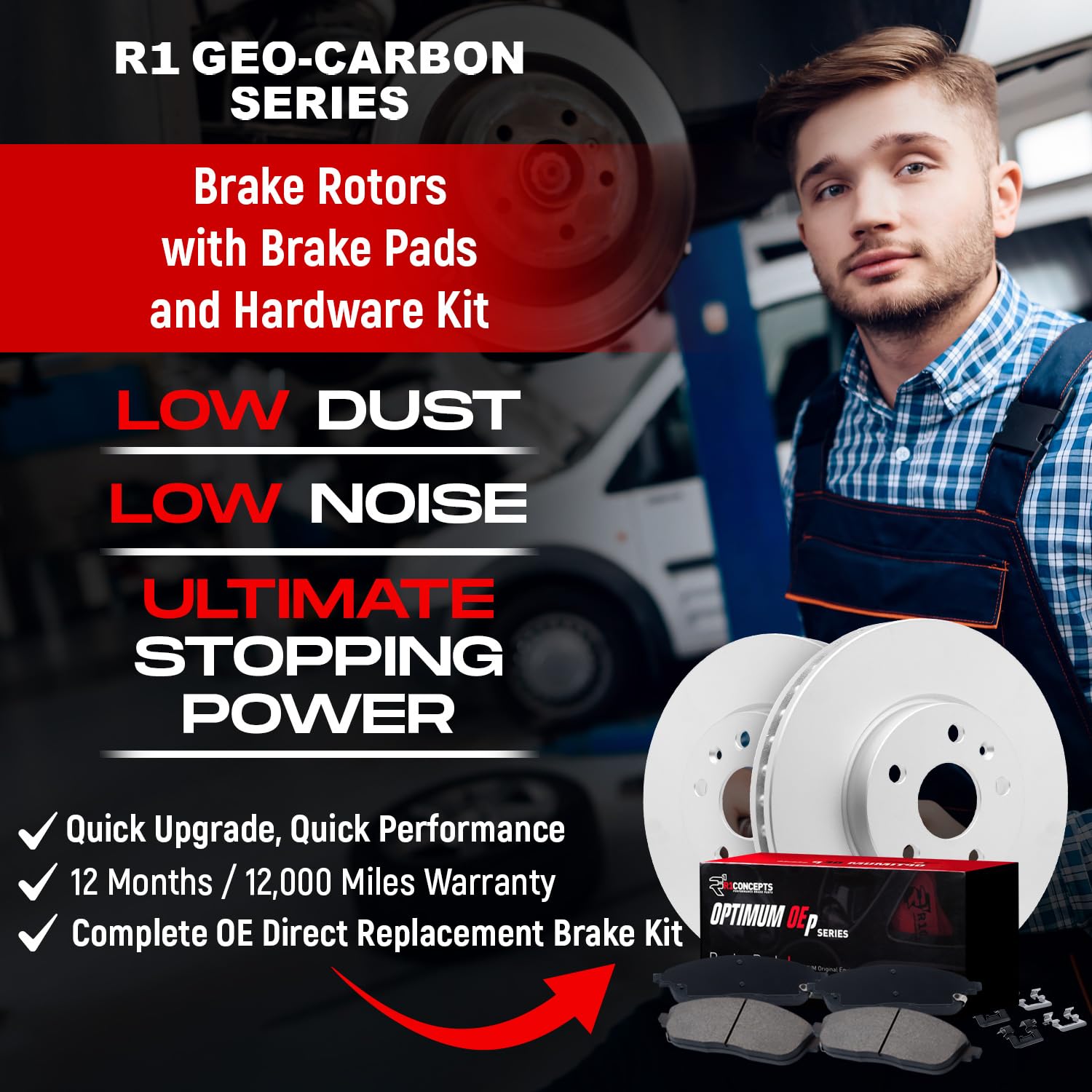 R1 Concepts Carbon Coated Disc Brake Rotor and Drum Set with Optimum Oe Pads, Shoes, and Hardware WDUH2-76090