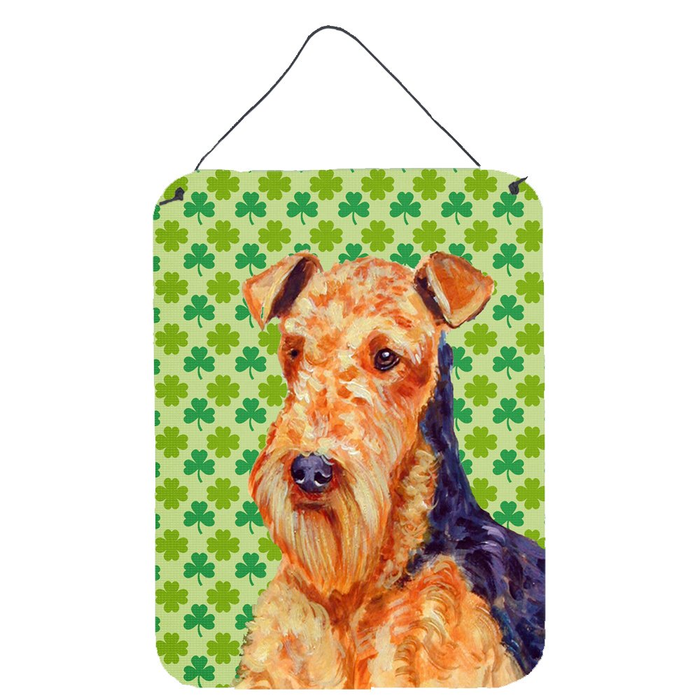 Airedale St. Patricks Day Shamrock Portrait Wall or Door Hanging Prints