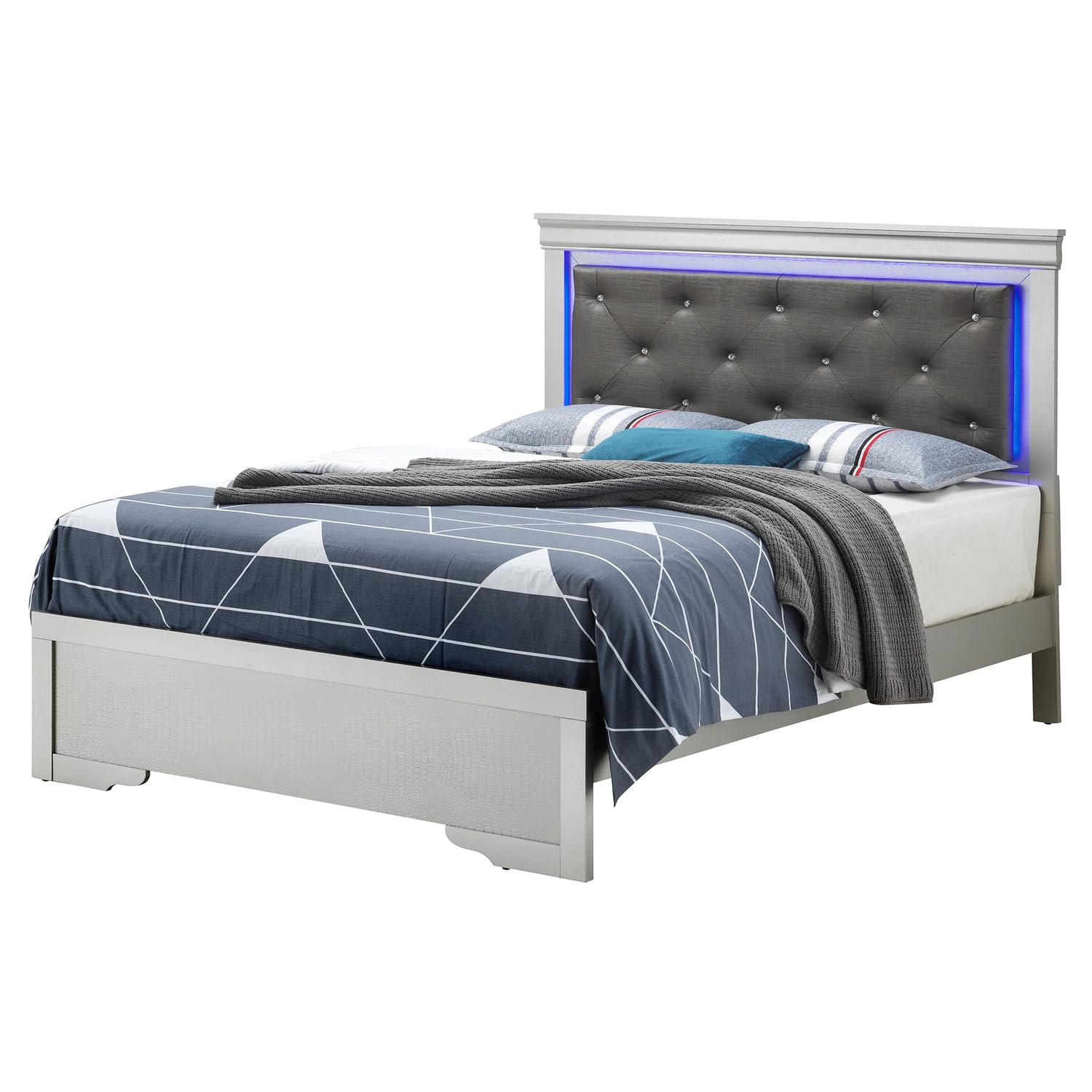 Lorana Silver Champagne and Black Full Panel Beds