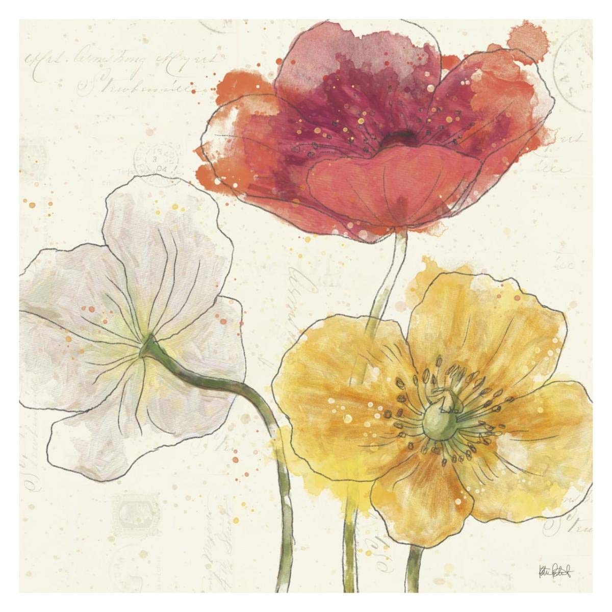 Painted Poppies V -Paper Art-32x32”