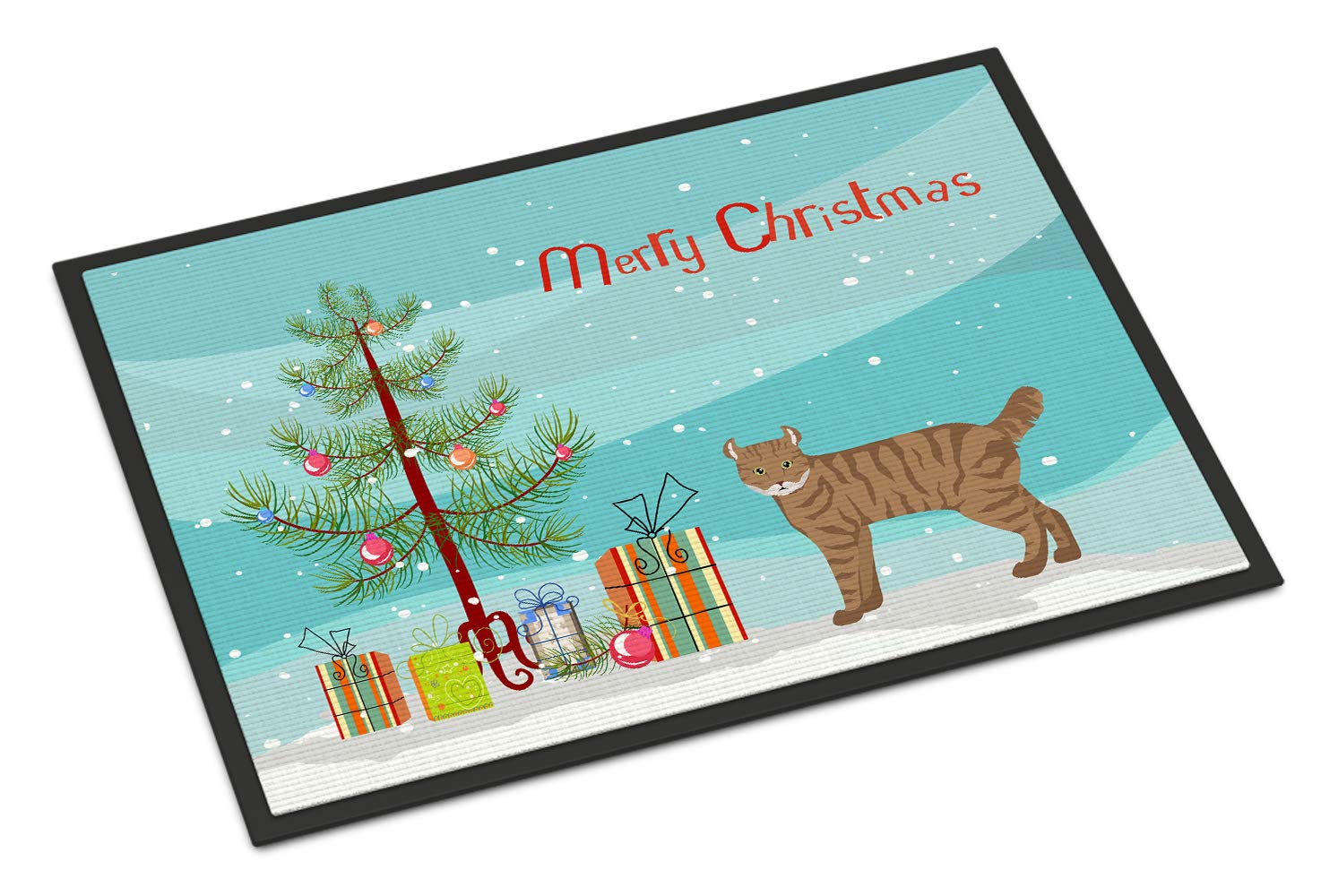 Carolines Treasures CK4632MAT Highlander Lynx #3 Cat Merry Christmas Doormat 18x27 Front Door Mat Indoor Outdoor Rugs for Entryway, Non Slip Washable Low Pile, 18H X 27W