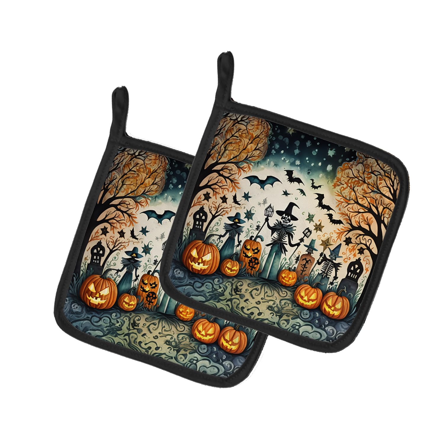 Papel Picado Skeletons Spooky Halloween Pair of Pot Holders