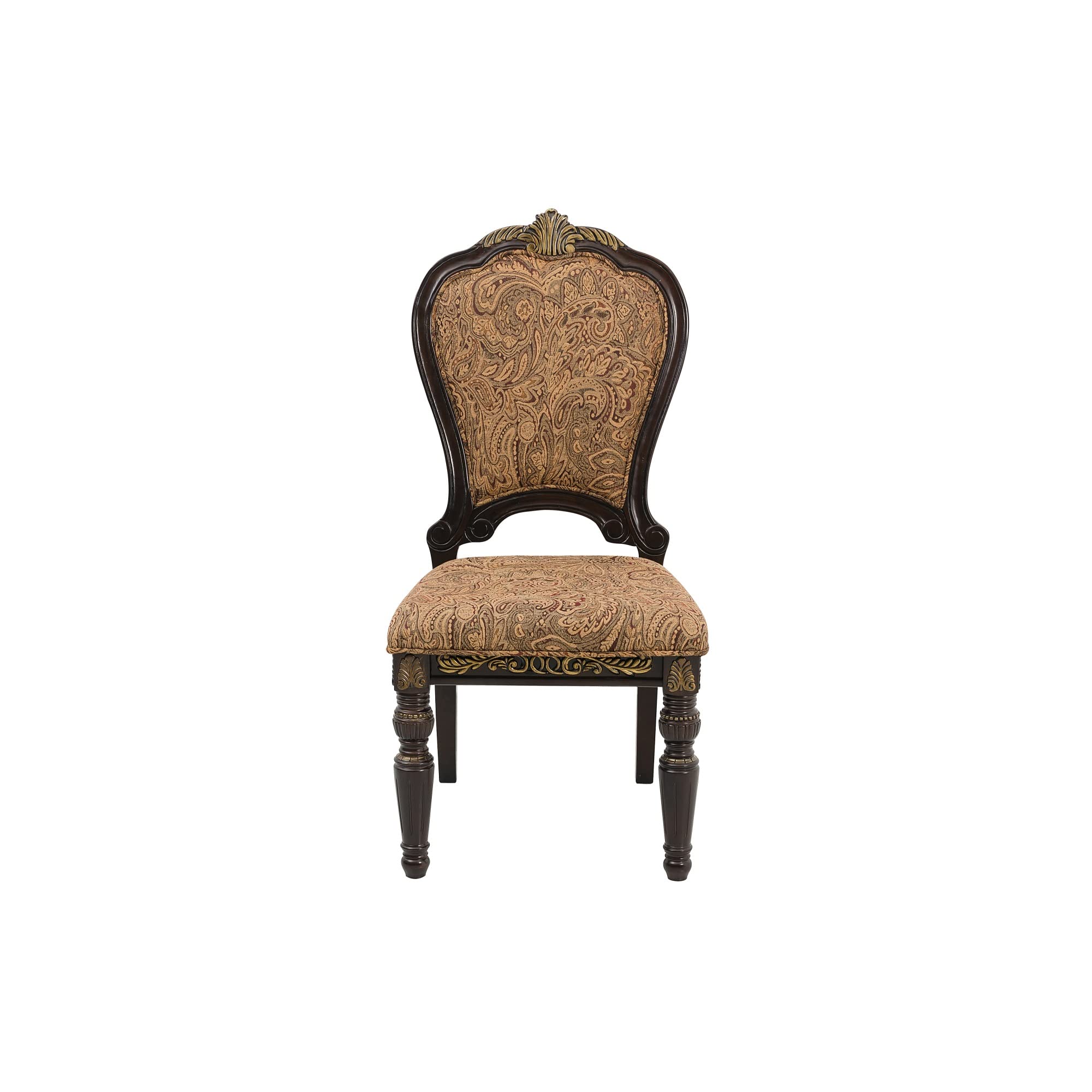 Wooden Tuscan Style Side Chair With Fabric Upholstery, Set of 2, Cherry Brown