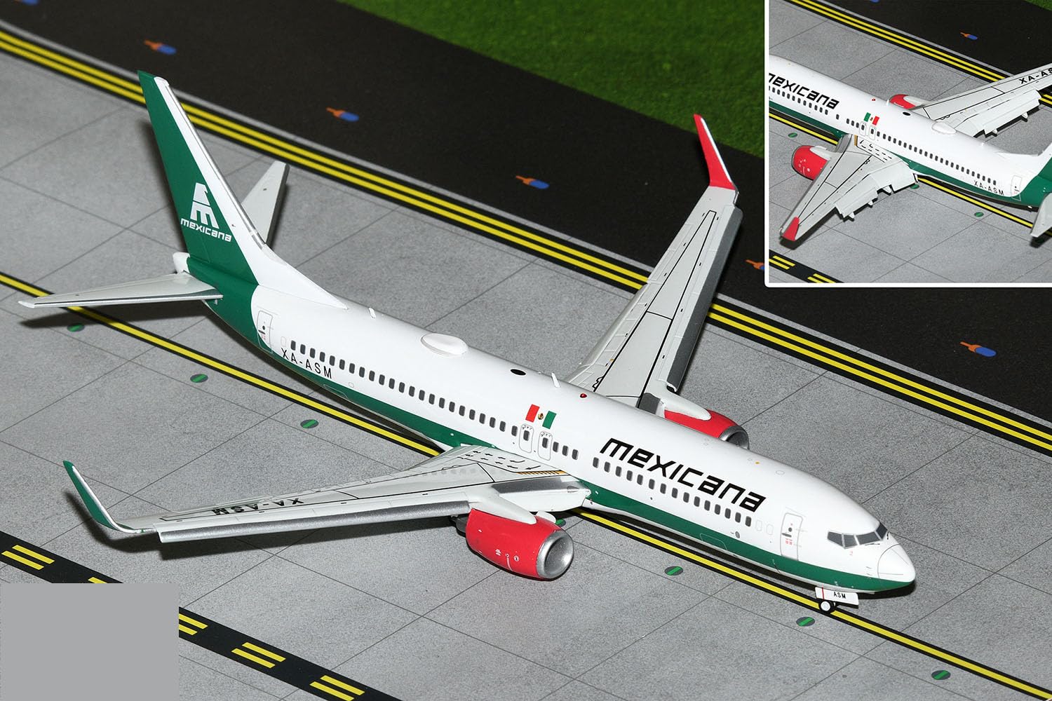 Boeing 737-800 Commercial Aircraft with Flaps Down Mexicana (XA-ASM) White with Green Stripes ”Gemini 200” Series 1/200 Diecast Model Airplane by GeminiJets