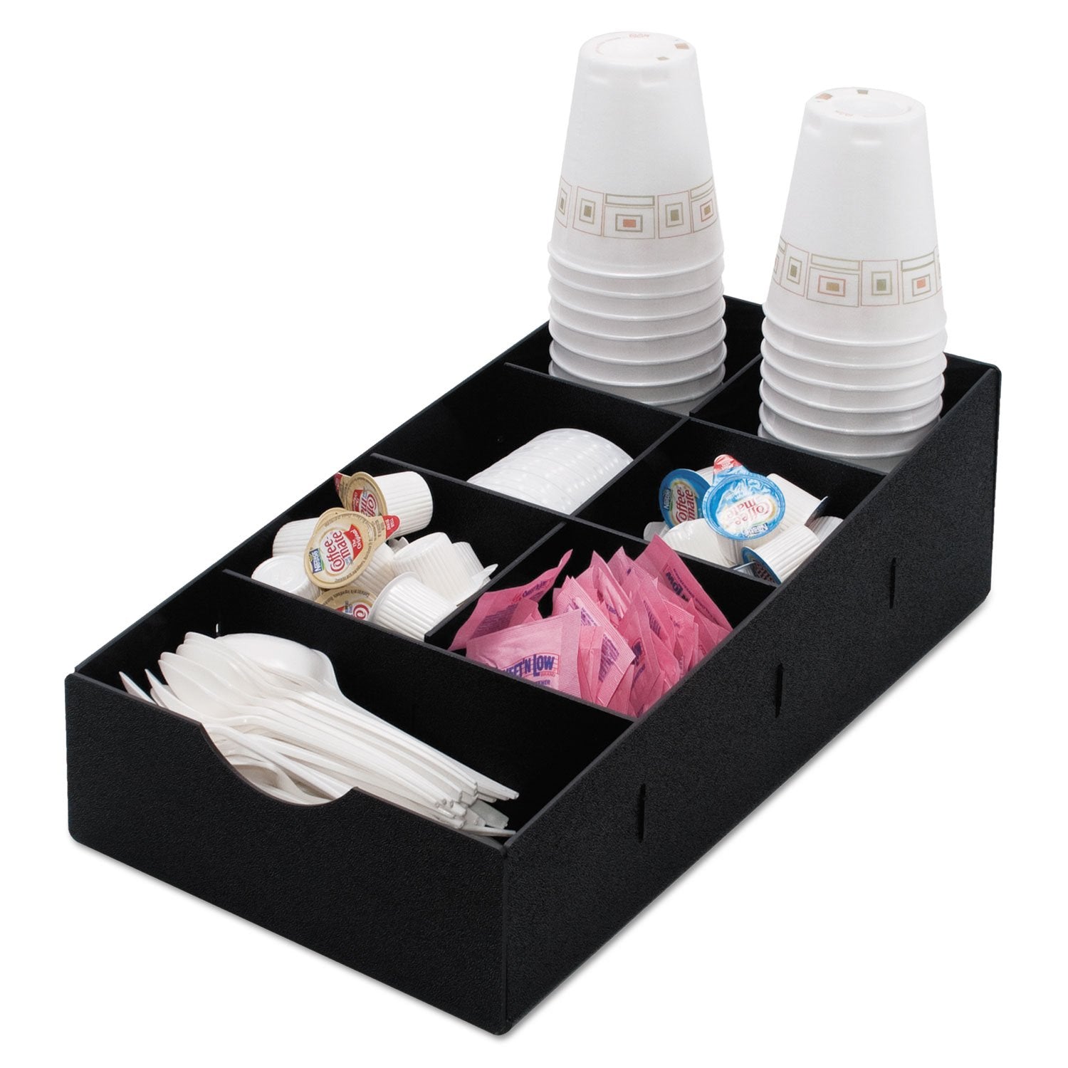 Condiment Caddy, Single Level, 7 Compartments, Black