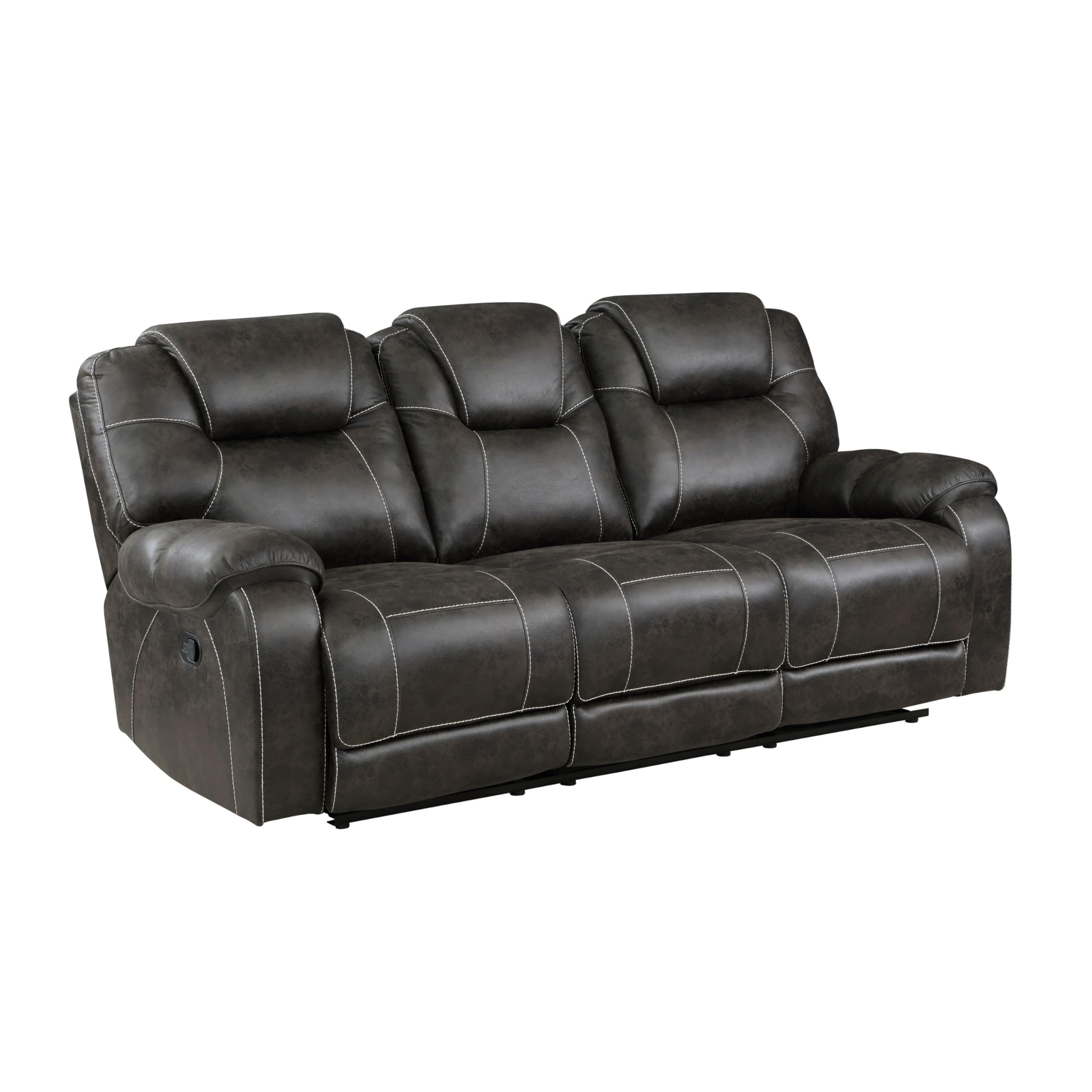 Lily 87 Inch Double Manual Recliner Sofa, Brown Microfiber, Solid Wood