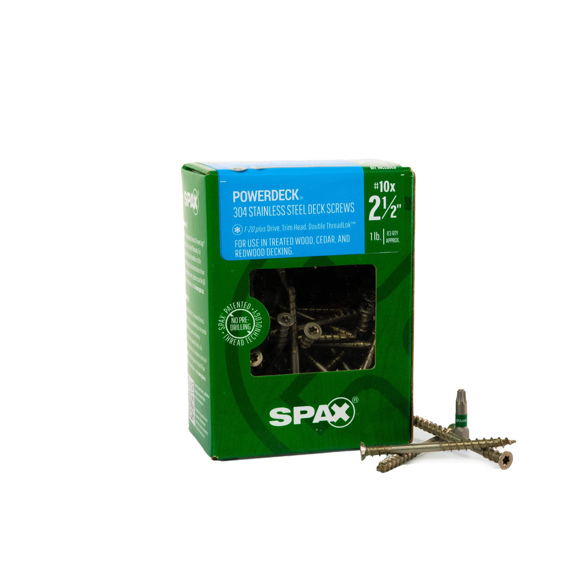 Spax 45705008401004#10 X 2-1/2 Flat Head, 304 Stainless Steel, Deck Construction Screw, T-Star+ Drive (Bit Included), 83 Count