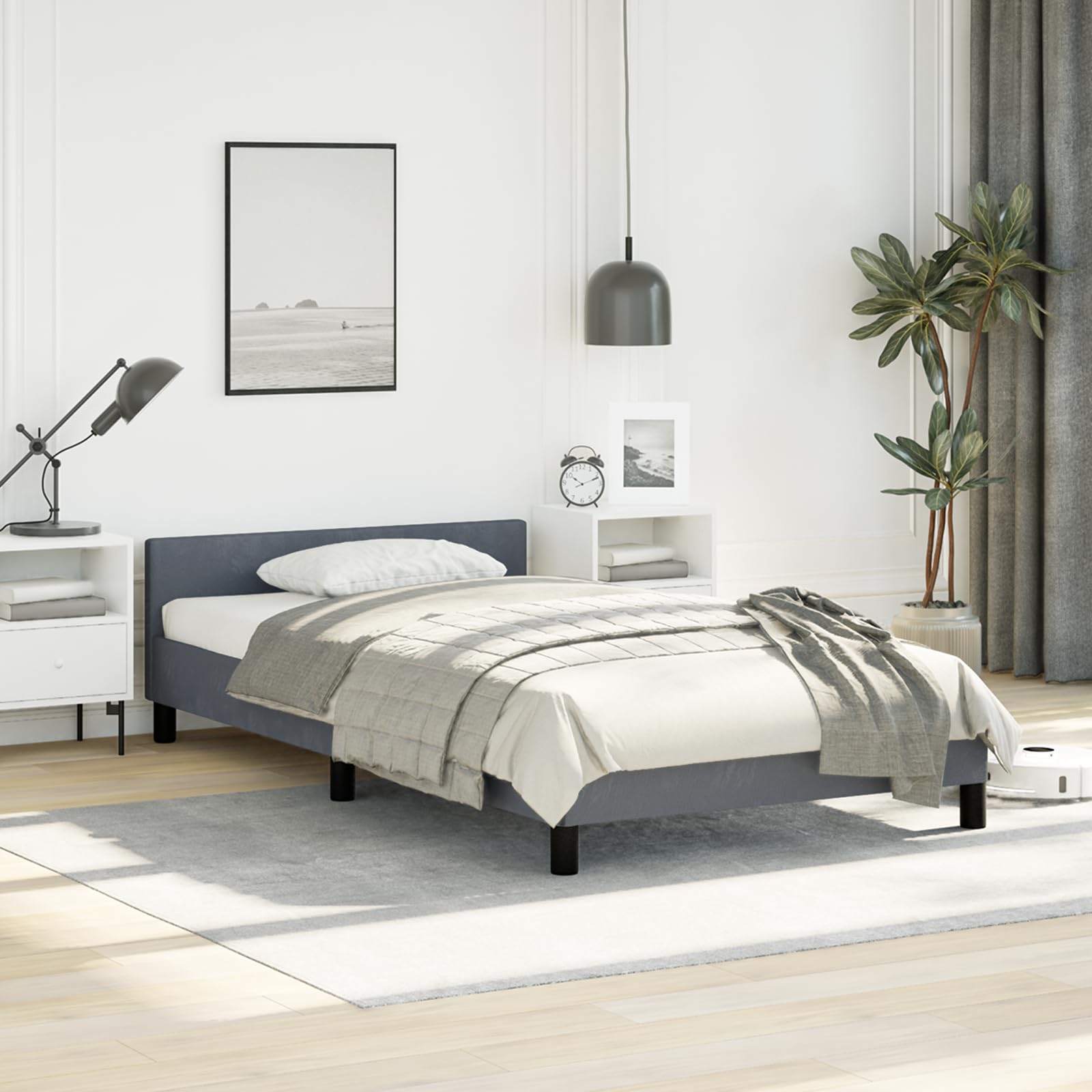 vidaXL Bed Frame with Headboard Dark Gray 39.4x74.8??Twin Velvet