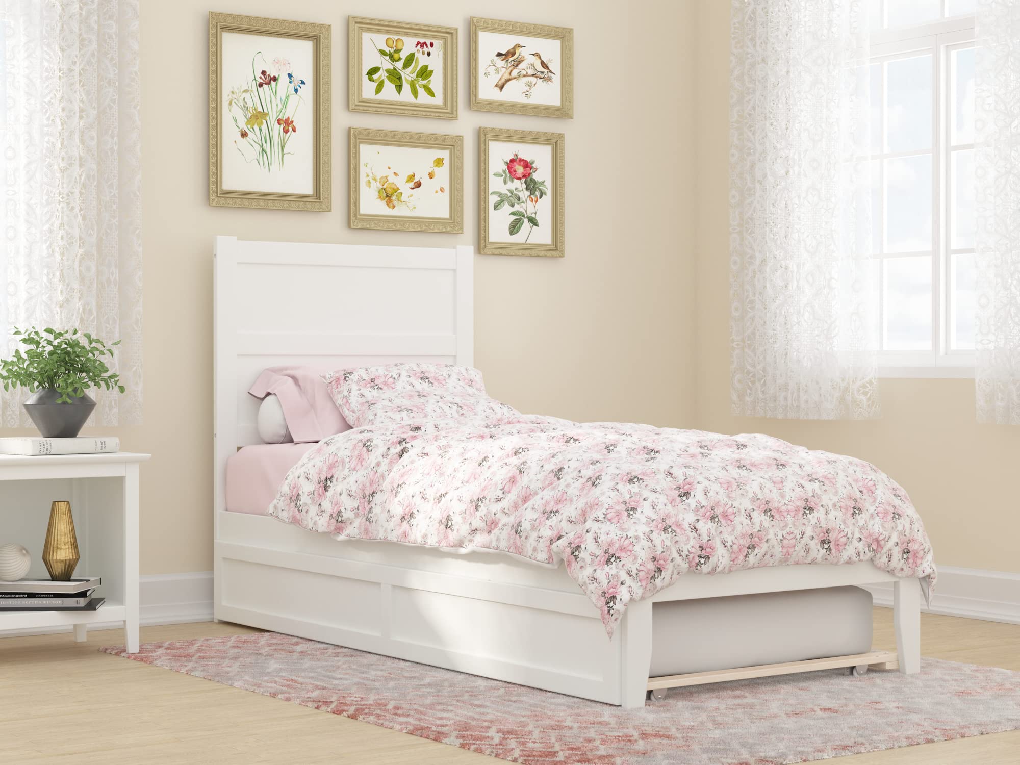 NoHo Twin XL Platform Bed with Twin XL Trundle in White