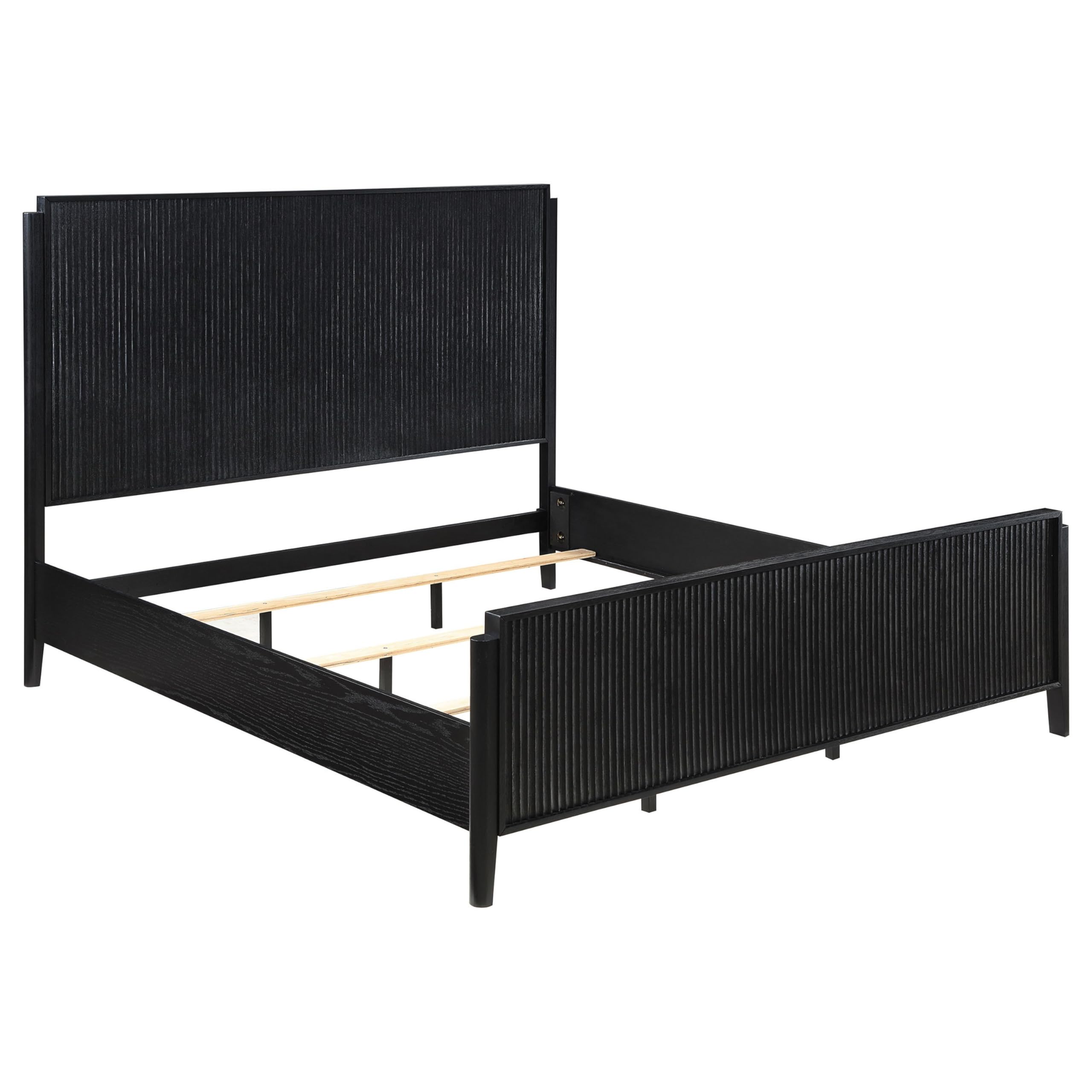 Jack King Size Bed, Fluted Panel Headboard, Round Tapered Legs, Black