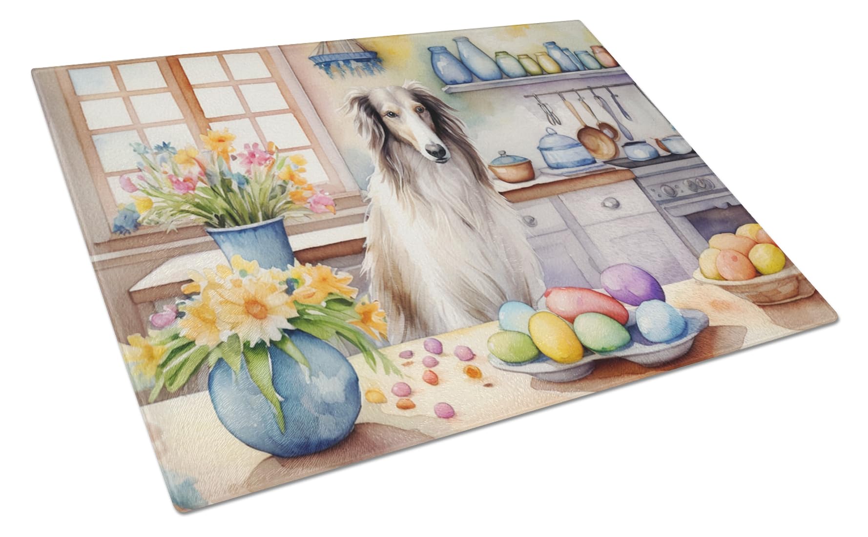 Carolines Treasures DAC6769LCB Decorating Easter Borzoi Glass Cutting Board Decorative Tempered Glass Kitchen Cutting and Serving Board Large Size Chopping Board