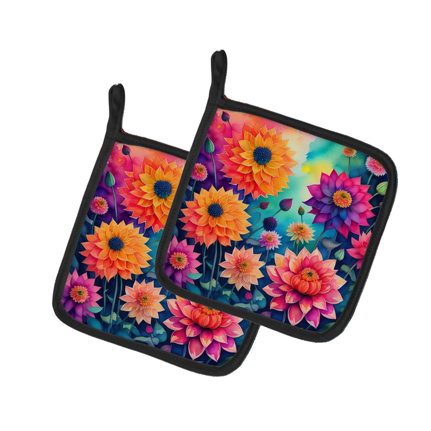 Colorful Dahlias Pair of Pot Holders