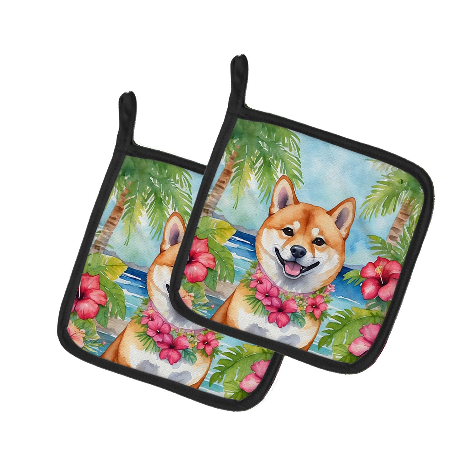 Shiba Inu Luau Pair of Pot Holders