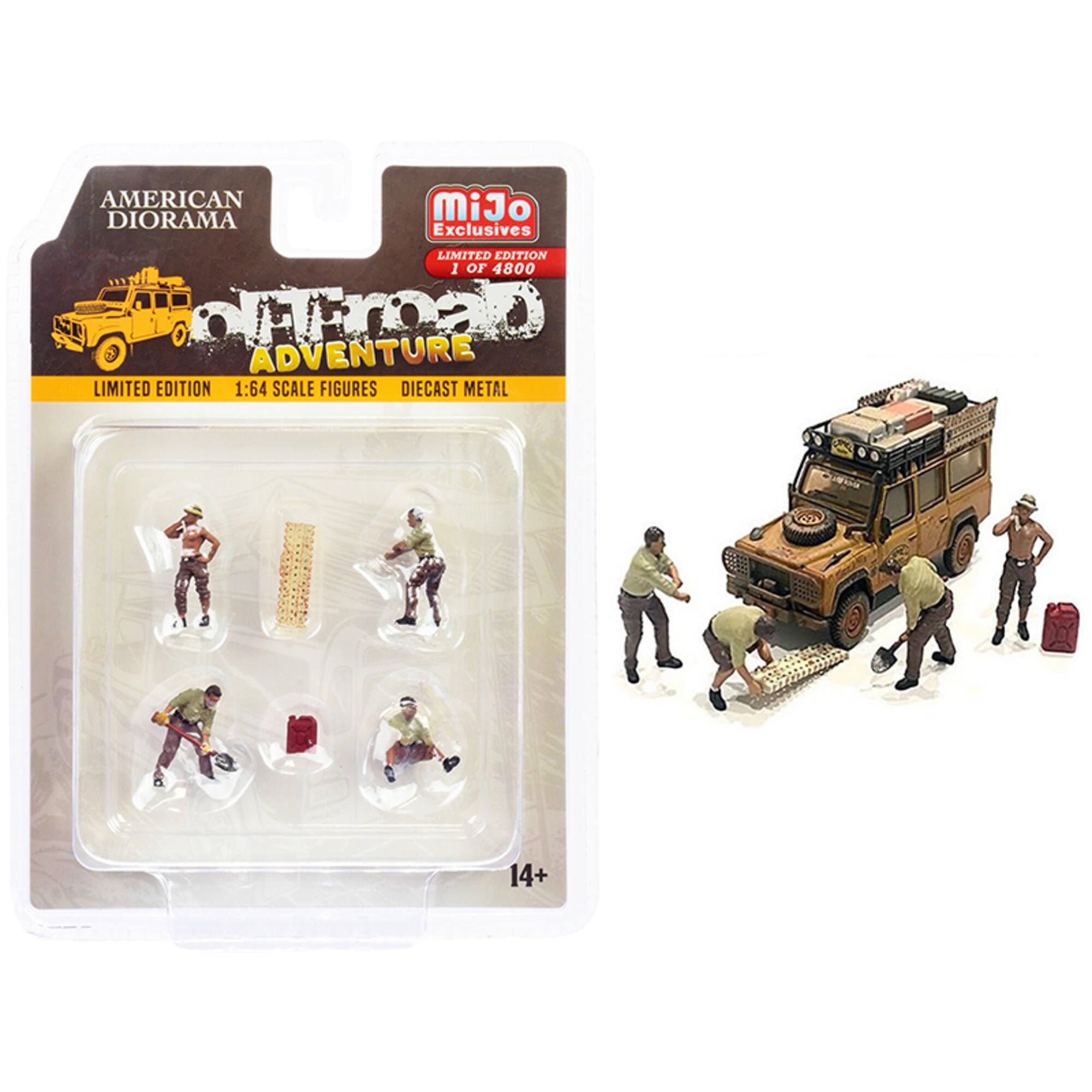 Off-Road Adventure 6 piece Diecast Set (4 Male Figurines and 2 Accessories) Limited Edition to 4800 pieces Worldwide for 1/64 Scale Models by American Diorama