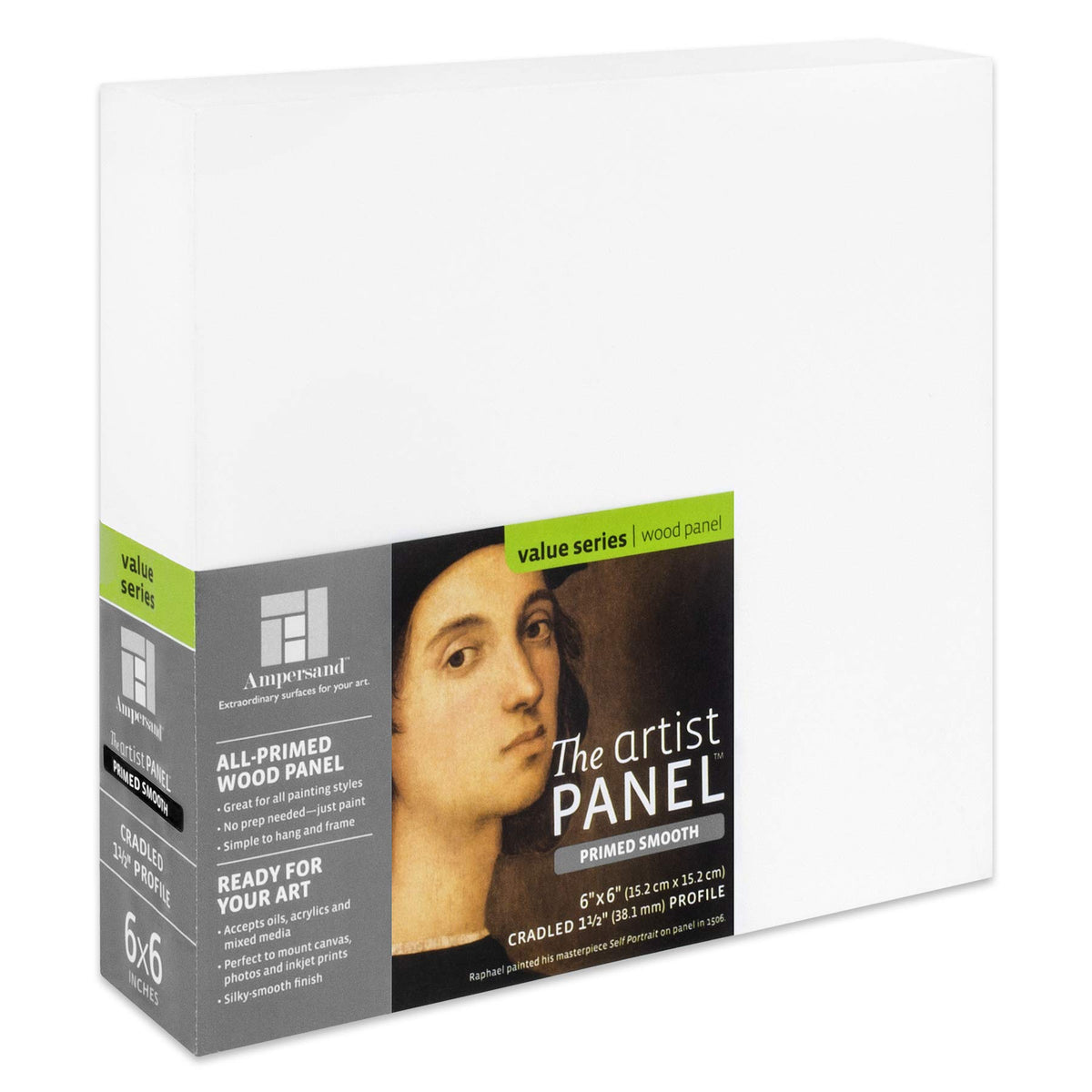 Ampersand Art Supply Wood Gesso Artist Painting Panel: Primed Smooth, 6 X 6, 1-1/2 Cradled Profile