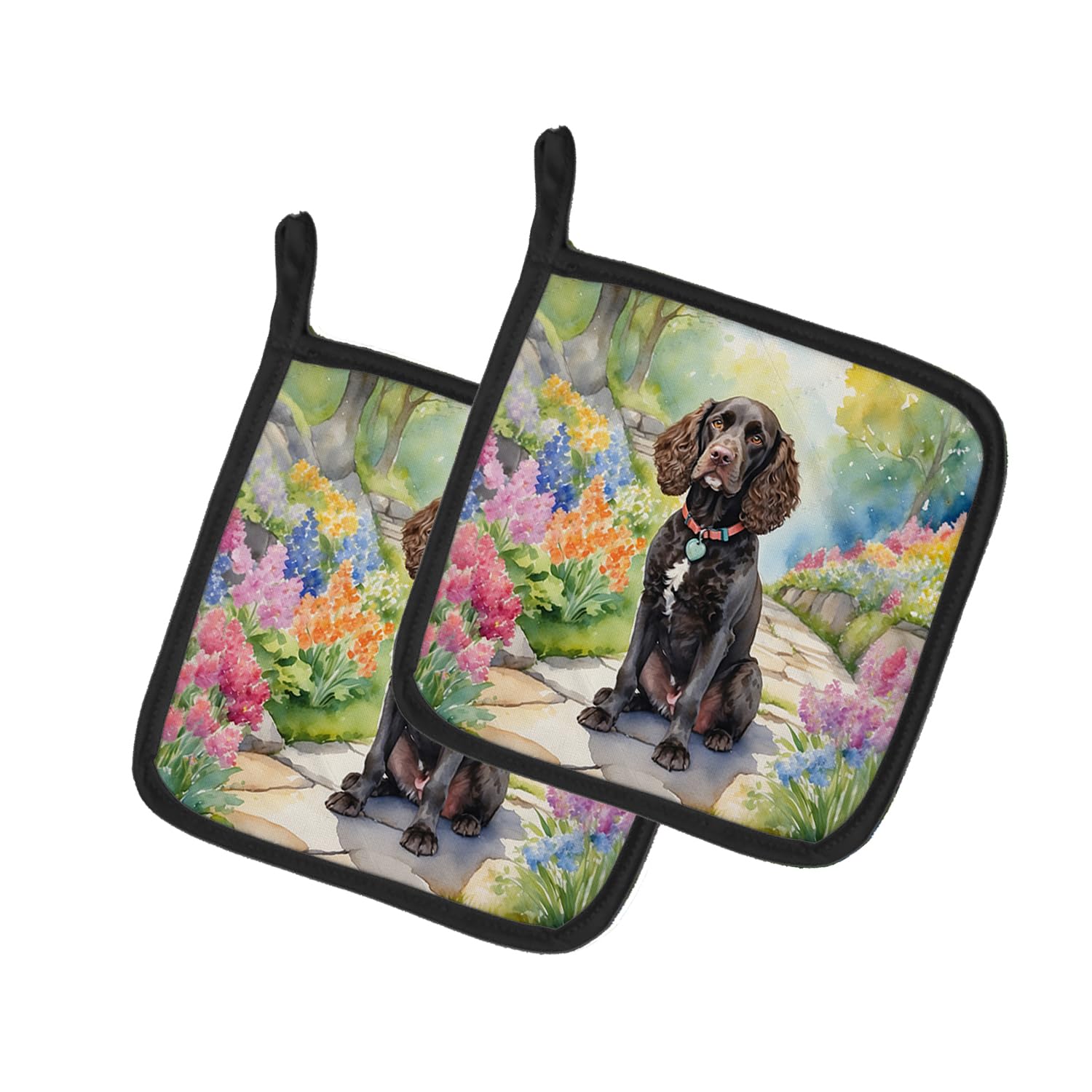 American Water Spaniel Spring Garden Pair of Pot Holders