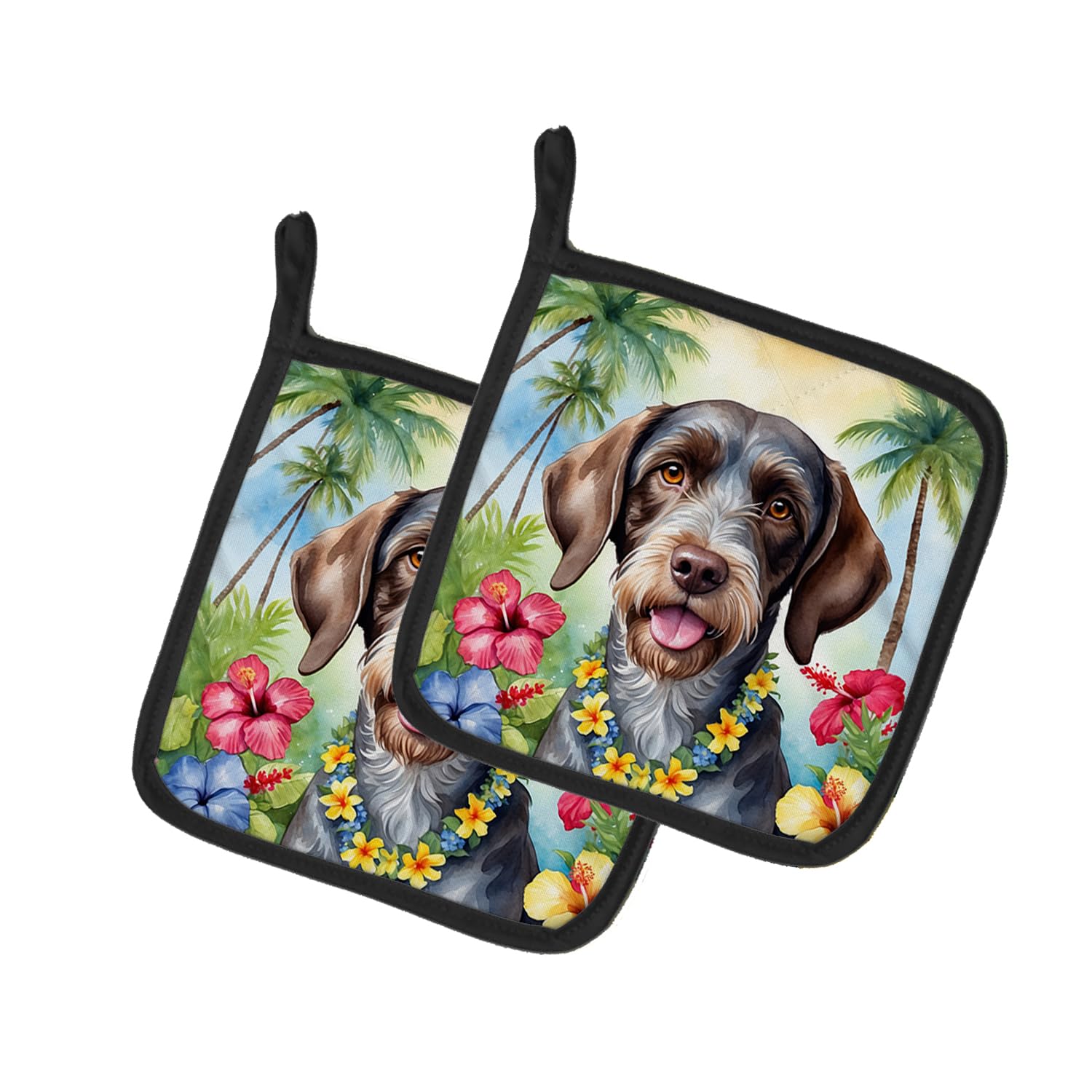 German Wirehaired Pointer Luau Pair of Pot Holders