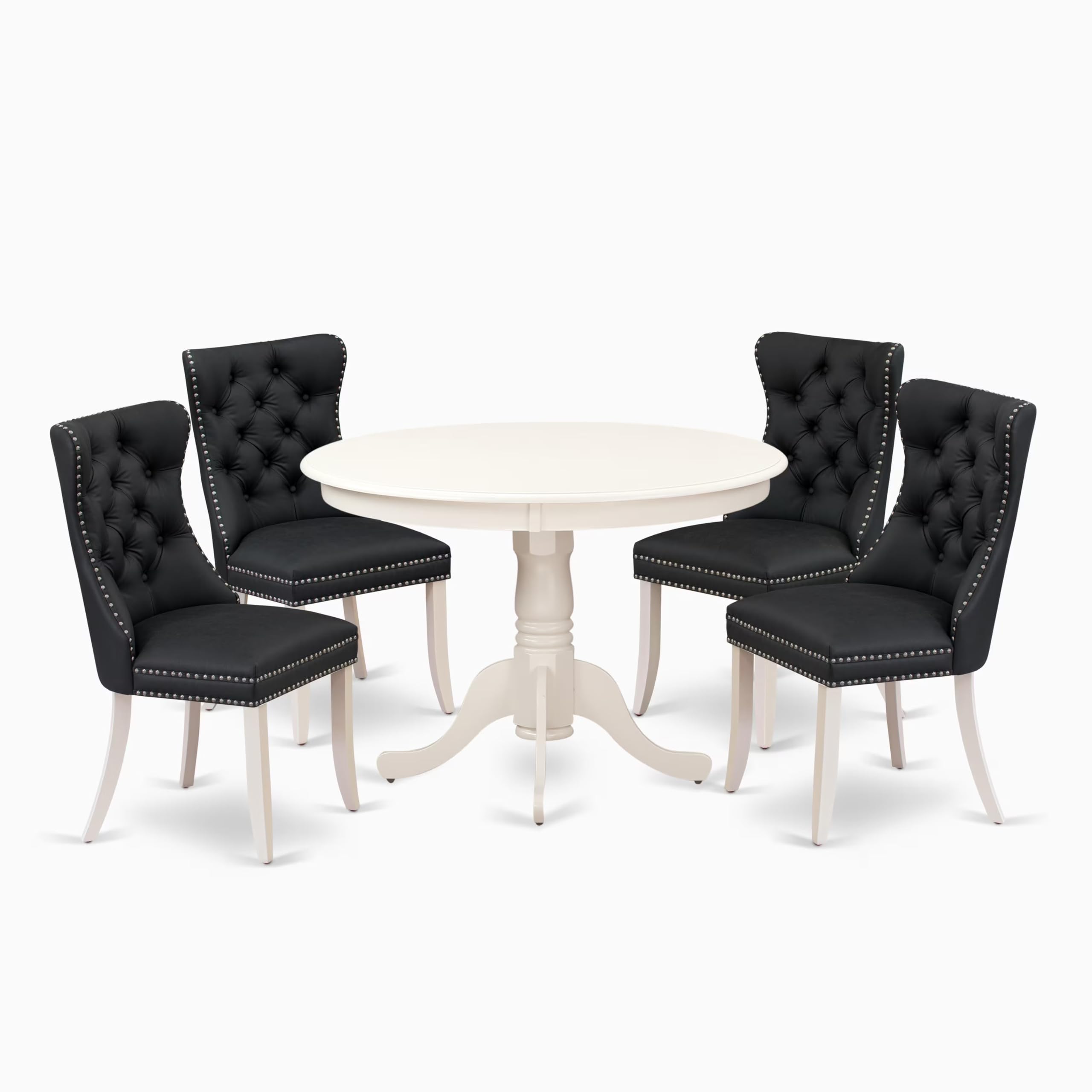 East West Furniture HLDA5-LWH-12 5 Piece Dinette Set for Small SpacesIncludes a Round Kitchen Table with Pedestal and 4 Upholstered Parson Chairs, 42x42 Inch, linen white
