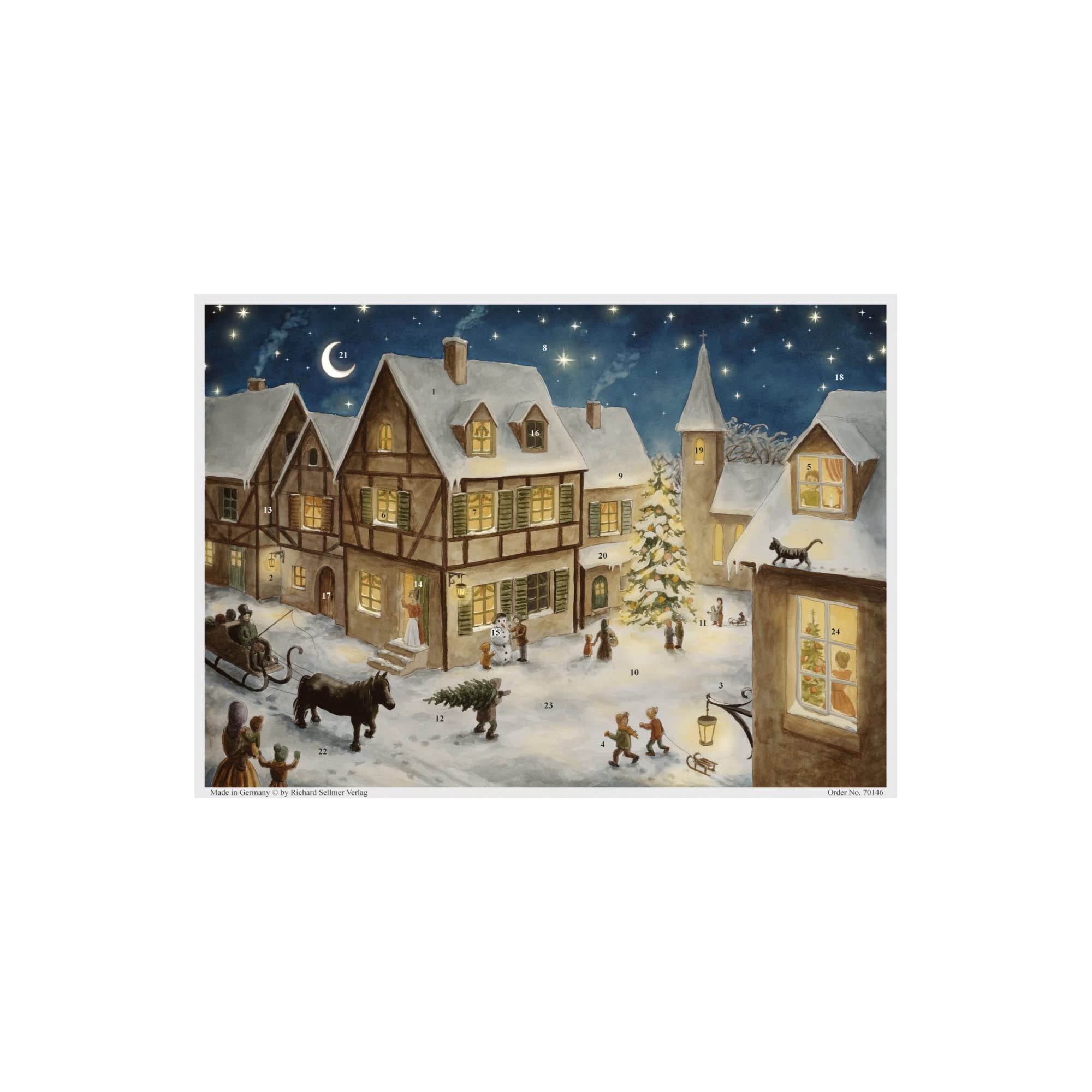 ADV70146 - Sellmer Advent Calendar - Snowy Village Scene - 10.5H x 14.5?? x .1??