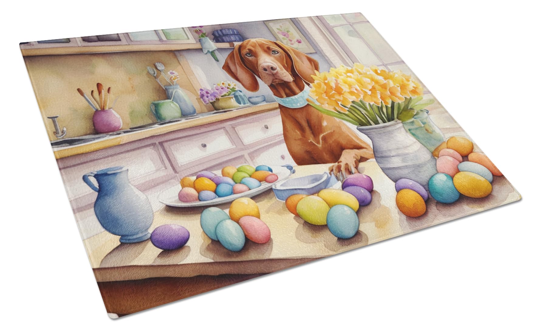 Carolines Treasures DAC6914LCB Decorating Easter Vizsla Glass Cutting Board Decorative Tempered Glass Kitchen Cutting and Serving Board Large Size Chopping Board