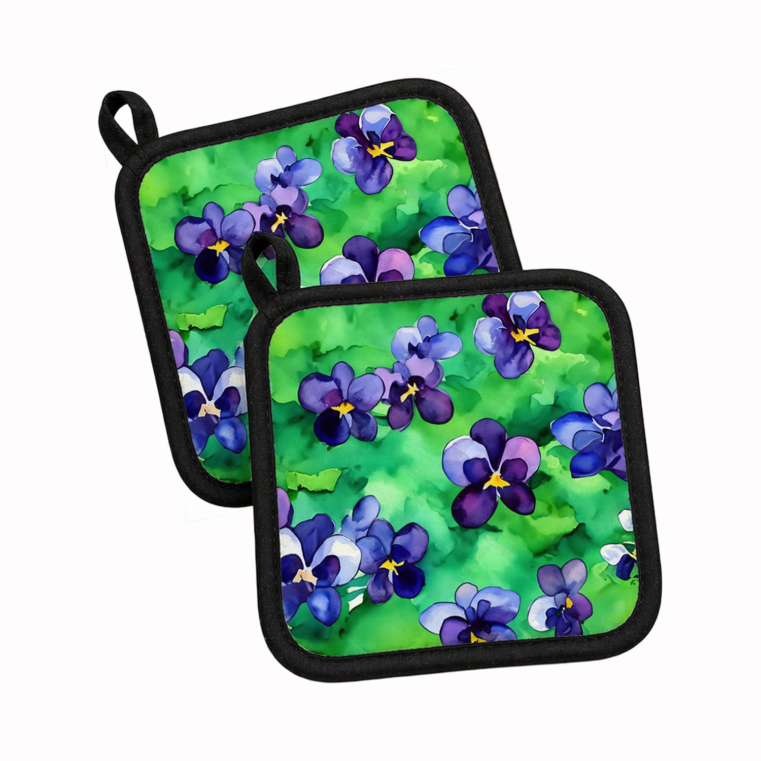 Carolines Treasures Wisconsin Wood Violets in Watercolor Pair of Pot Holders Kitchen Heat Resistant Pot Holders Sets Oven Hot Pads for Cooking Baking BBQ, 7 1/2 x 7 1/2