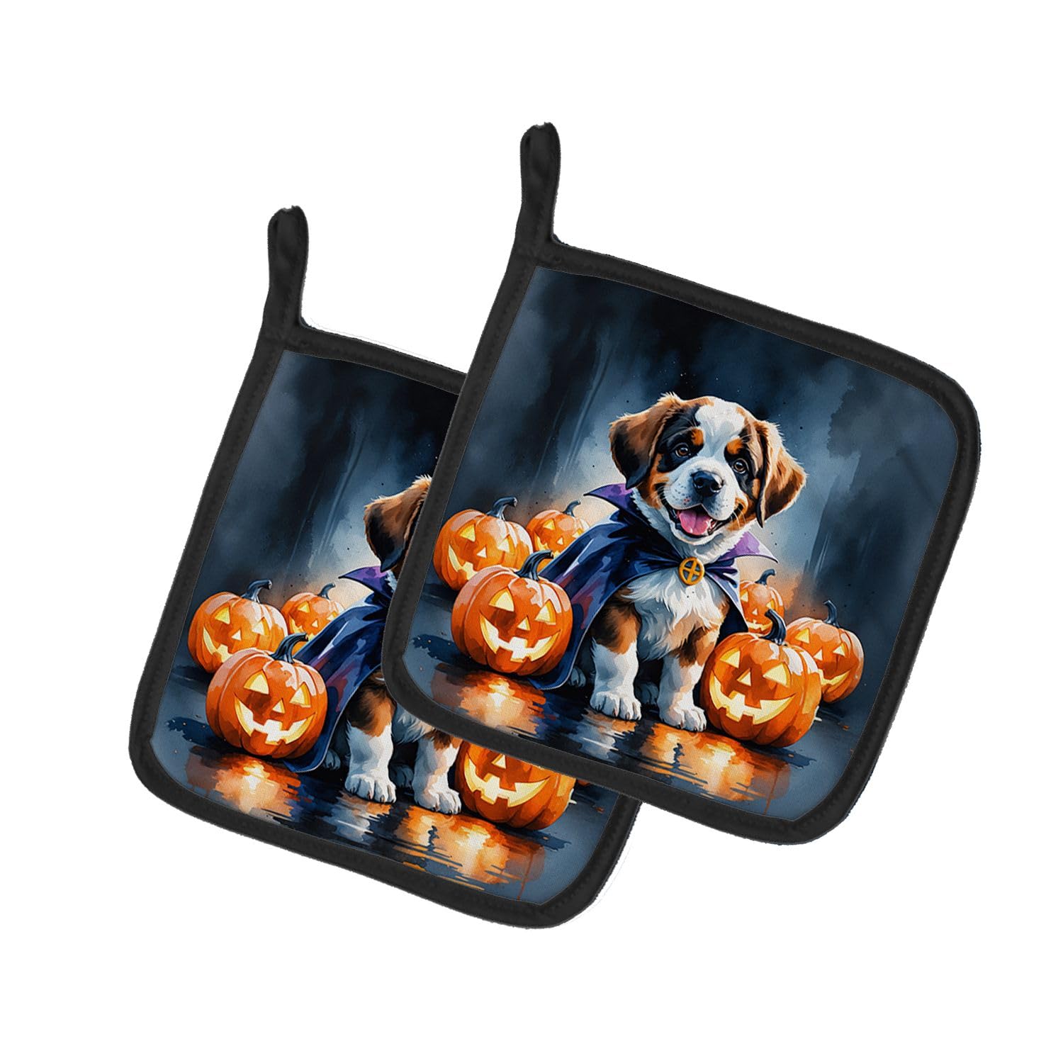 Carolines Treasures Saint Bernard Puppy Halloween Pair of Pot Holders Kitchen Heat Resistant Pot Holders Sets Oven Hot Pads for Cooking Baking BBQ, 7 1/2 x 7 1/2