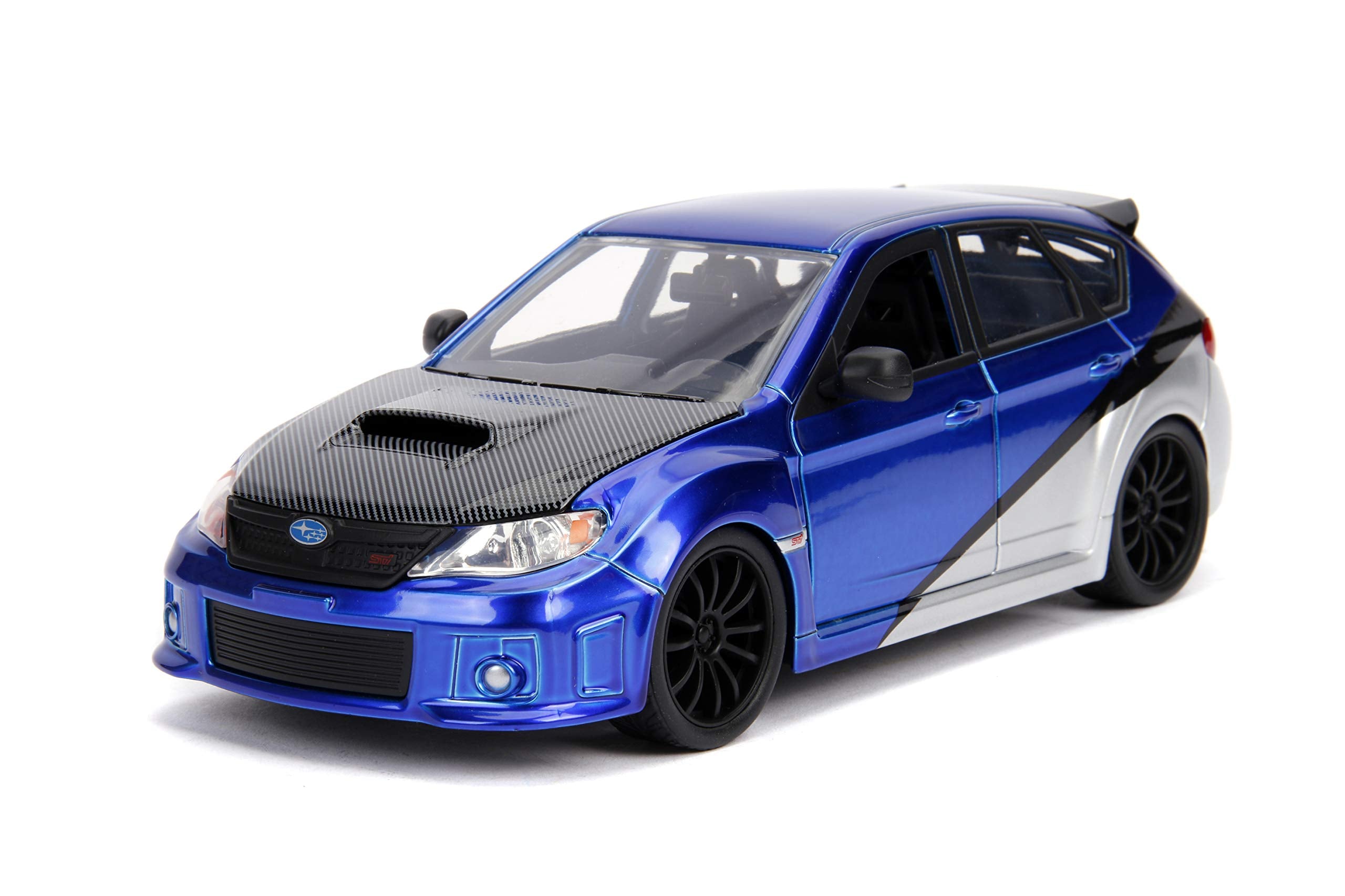 Brians Subaru Impreza WRX STI Blue and Silver with Carbon Hood Fast & Furious Movie 1/24 Diecast Model Car by Jada