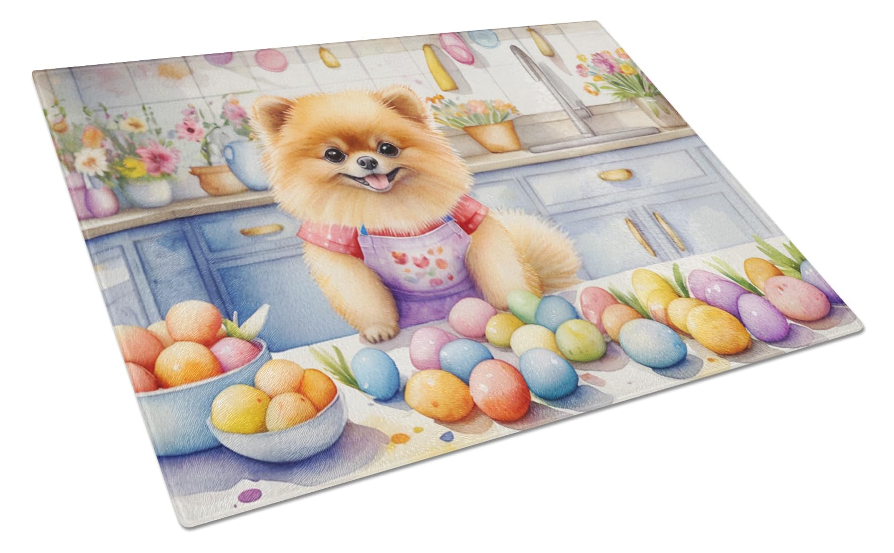 Carolines Treasures DAC6872LCB Decorating Easter Pomeranian Glass Cutting Board Decorative Tempered Glass Kitchen Cutting and Serving Board Large Size Chopping Board