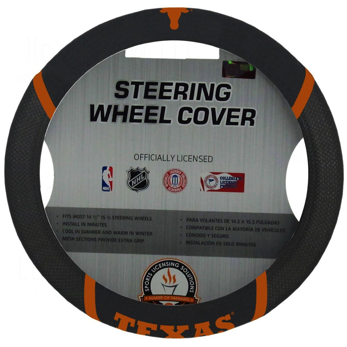 Fanmats 14825 Ncaa University Of Texas Longhorns Polyester Steering Wheel Cover , 15X15