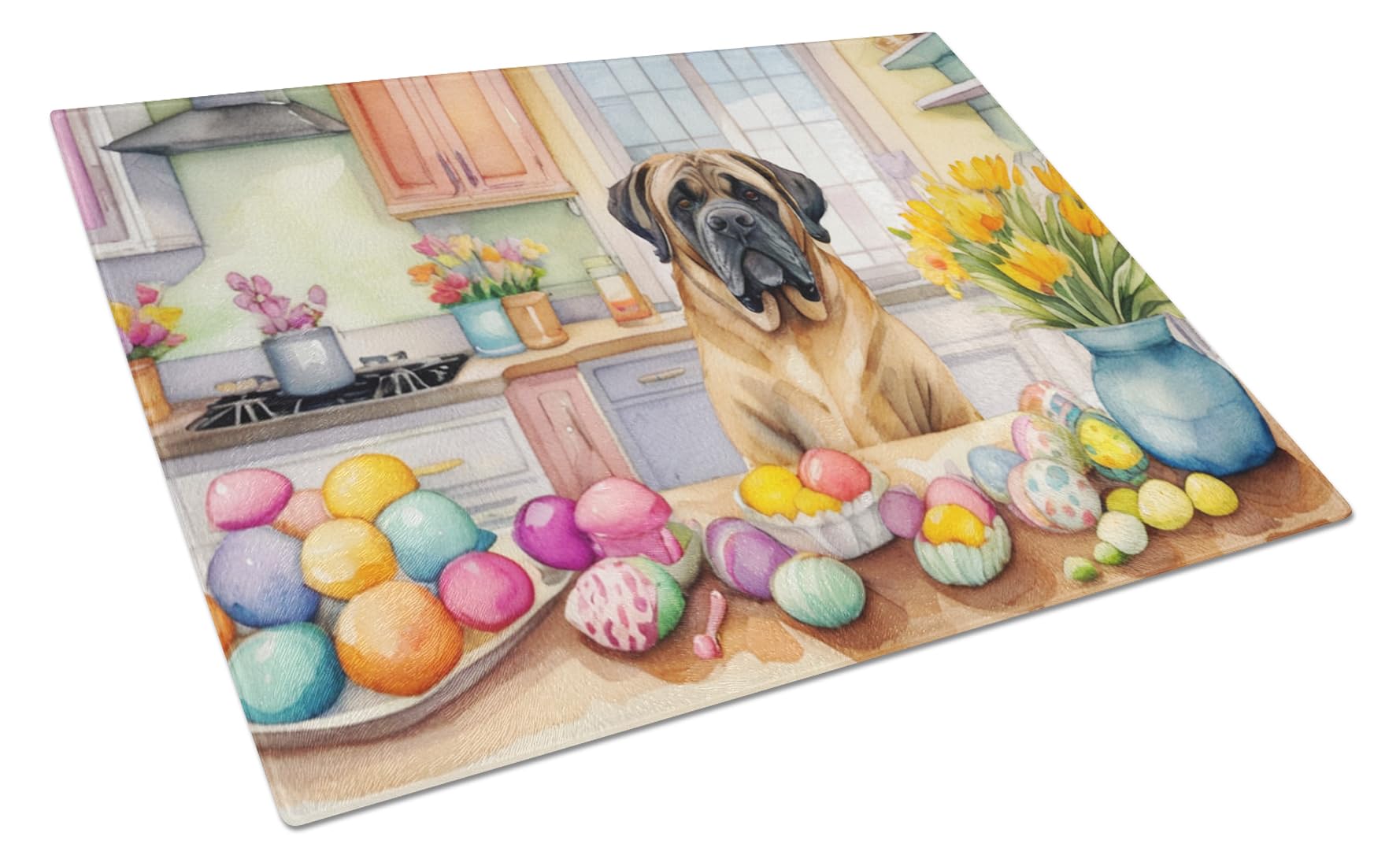 Carolines Treasures DAC6854LCB Decorating Easter Mastiff Glass Cutting Board Decorative Tempered Glass Kitchen Cutting and Serving Board Large Size Chopping Board