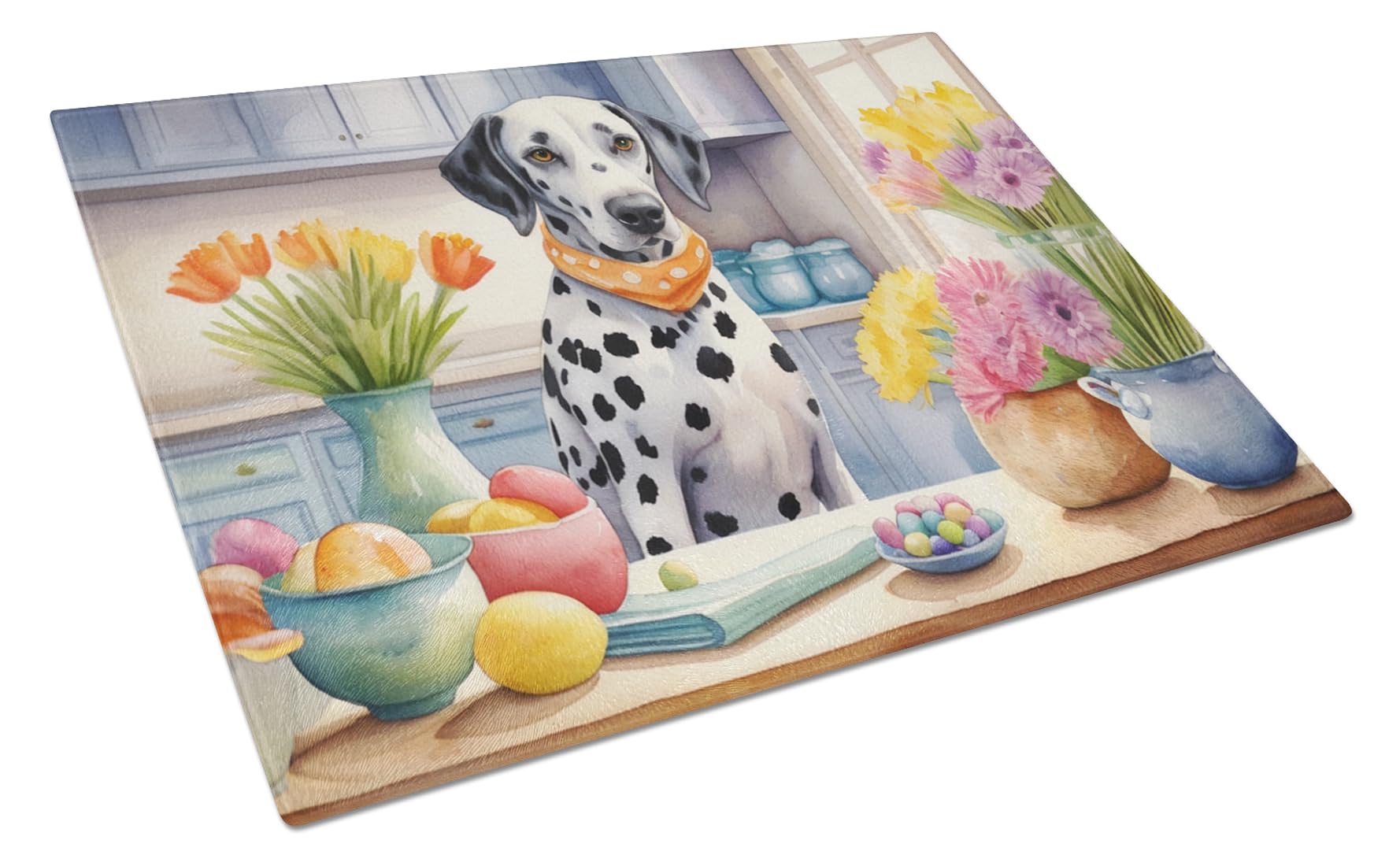 Carolines Treasures DAC6801LCB Decorating Easter Dalmatian Glass Cutting Board Decorative Tempered Glass Kitchen Cutting and Serving Board Large Size Chopping Board