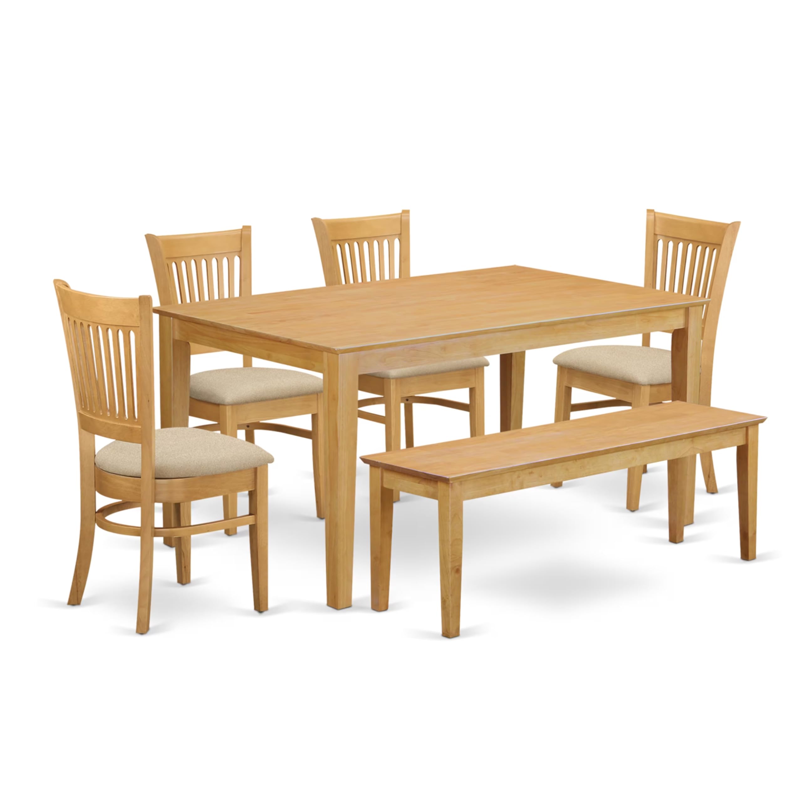 CAVA6-OAK-C 6 Pc Table set - Kitchen Table and 4 Dining Chairs combined with Wooden bench