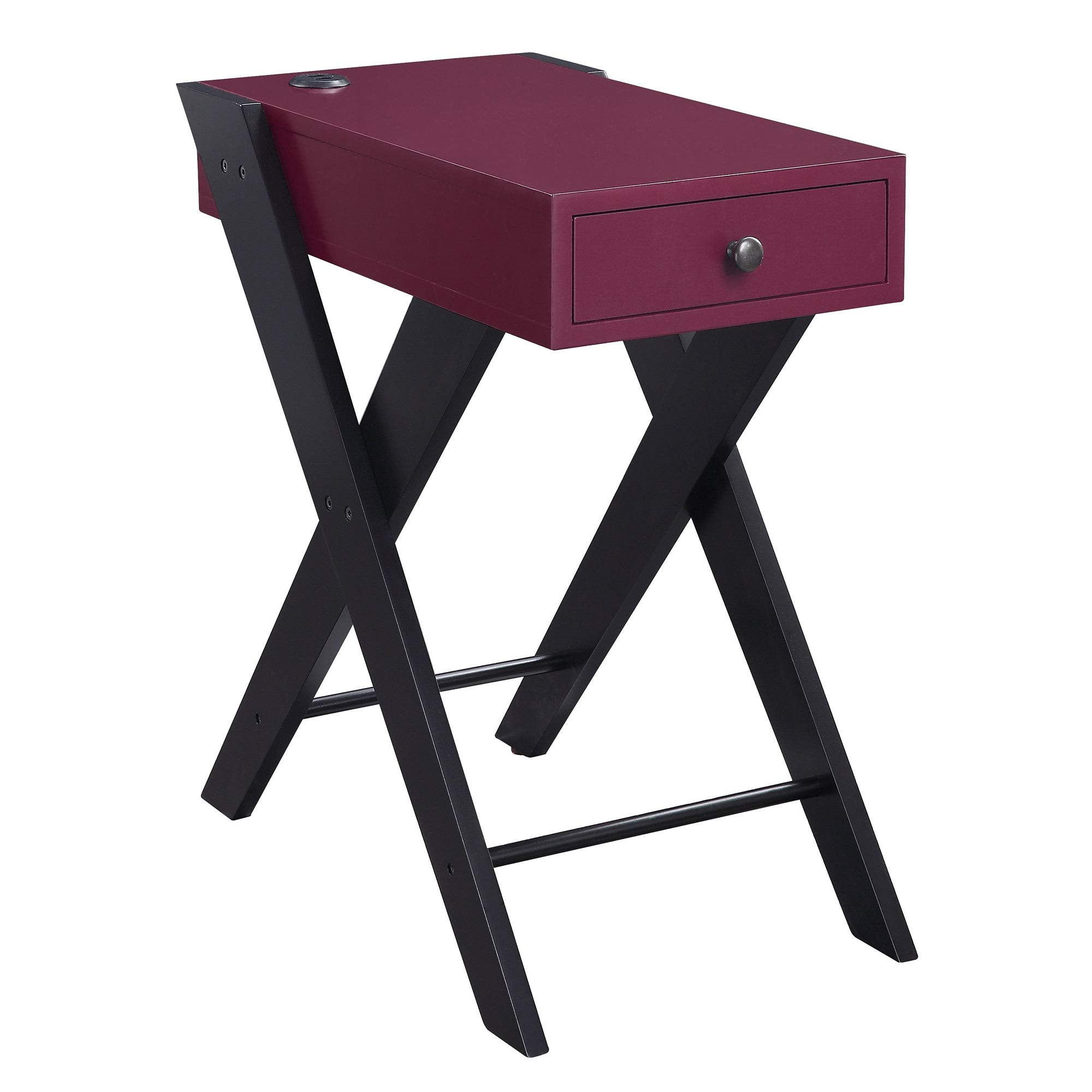 Wooden Frame Side Table with X Shaped Legs and 1 Drawer, White and Black