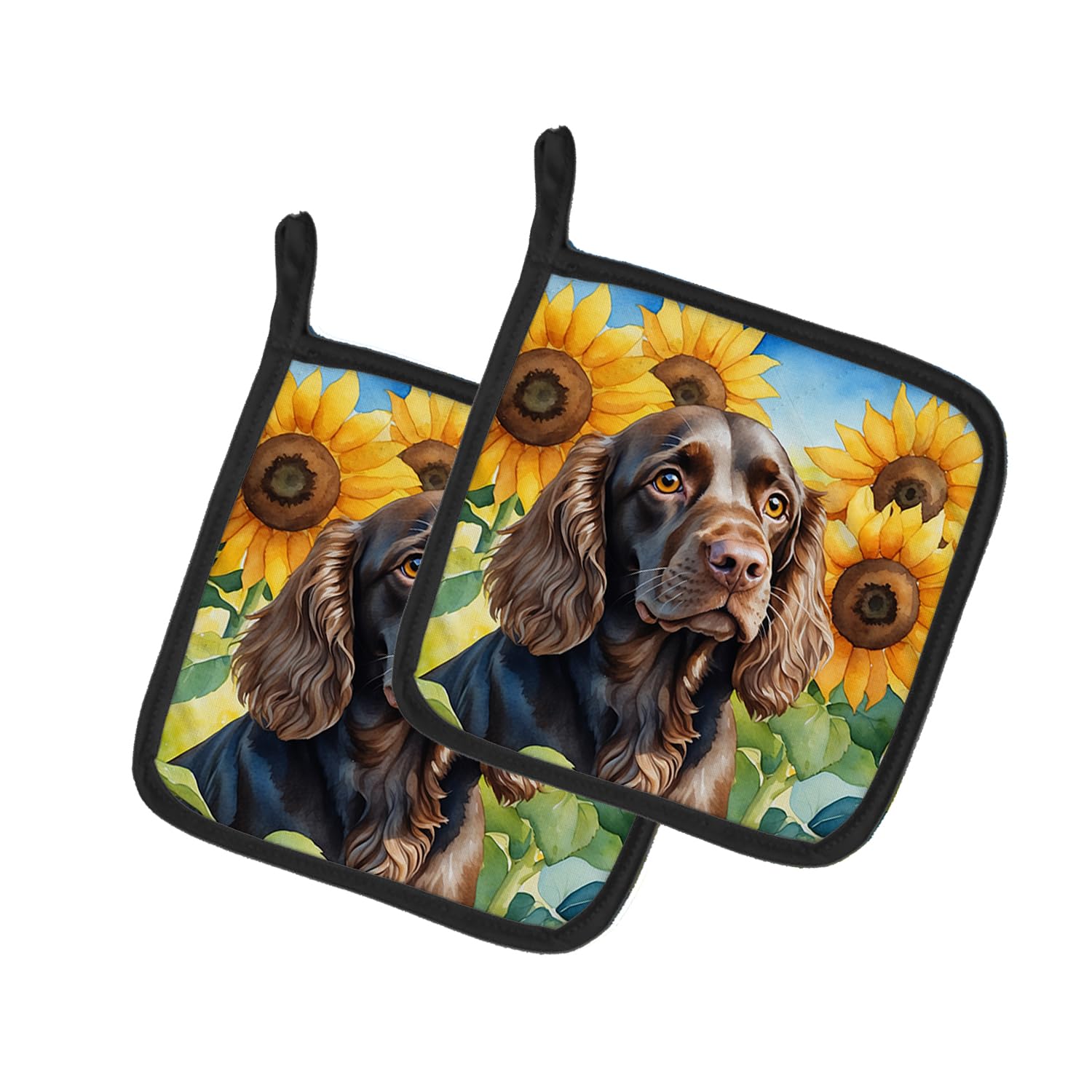 Boykin Spaniel in Sunflowers Pair of Pot Holders